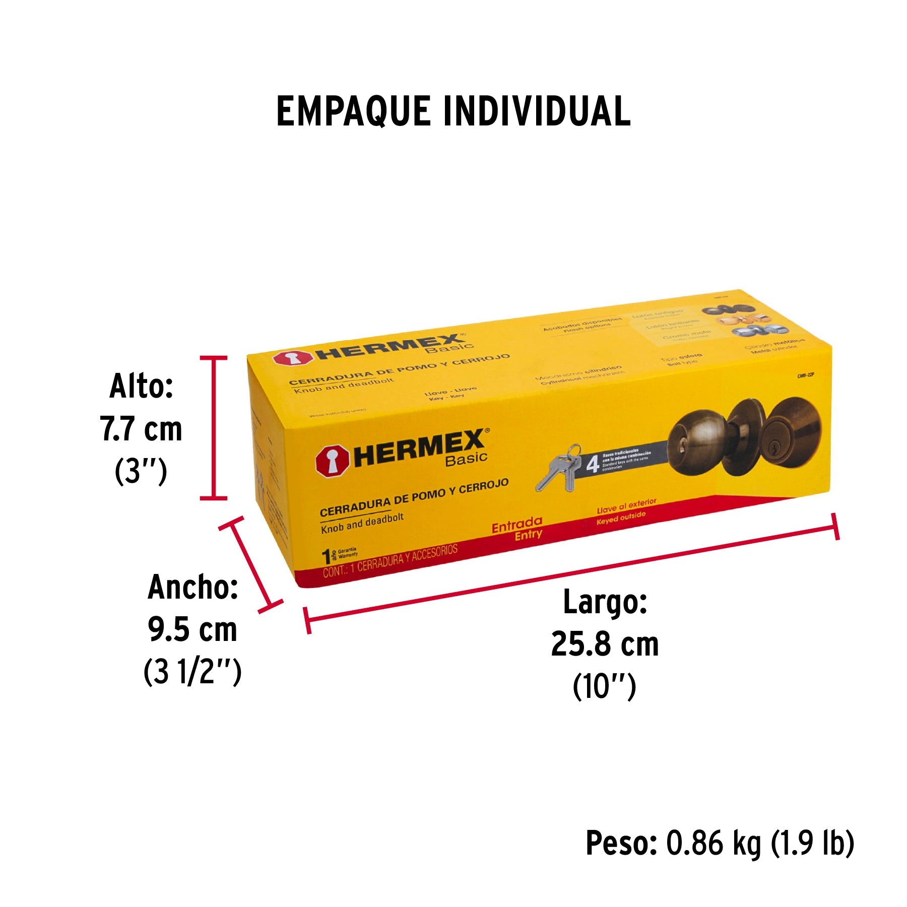 Combo cerraduras, llave-llave, latón antiguo, HERMEX BASIC - Empaque