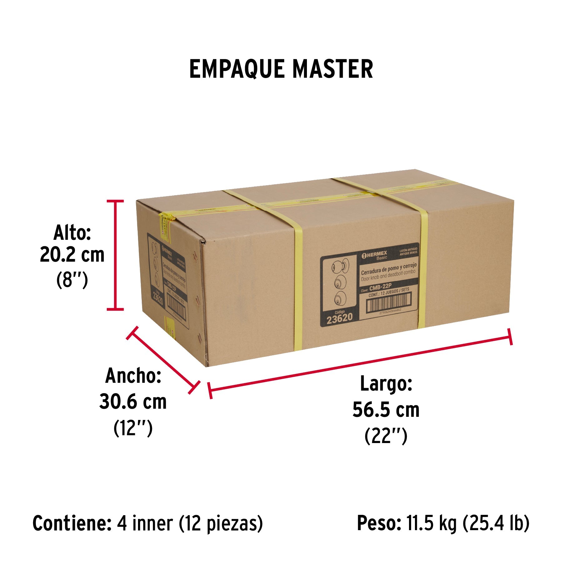 Combo cerraduras, llave-llave, latón antiguo, HERMEX BASIC - Empaque