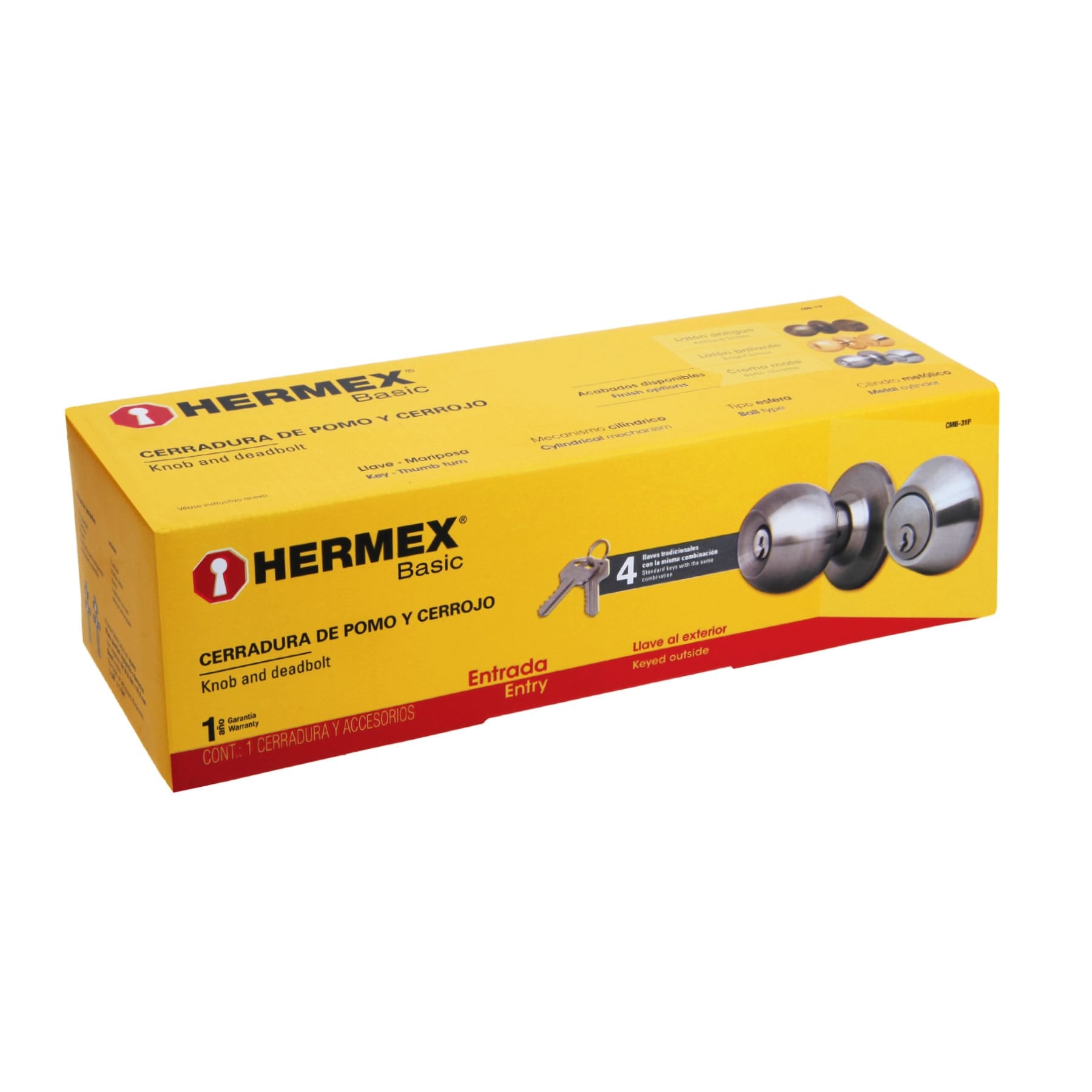 Combo cerraduras, llave-mariposa, cromo, HERMEX BASIC