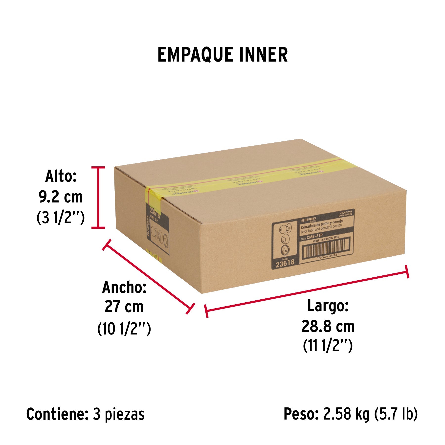 Combo cerraduras, llave-mariposa, cromo, HERMEX BASIC - Empaque
