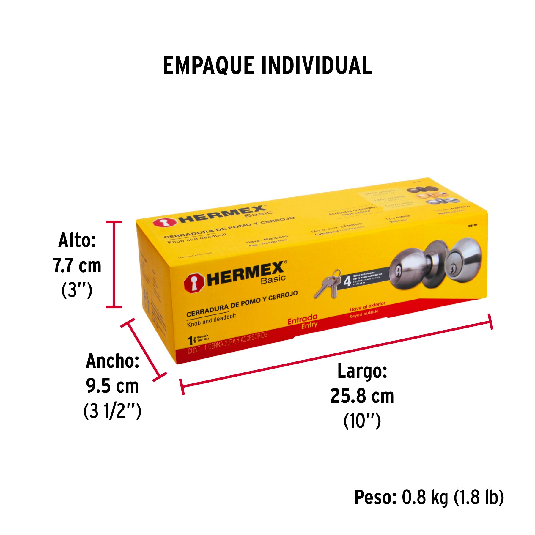 Combo cerraduras, llave-mariposa, cromo, HERMEX BASIC - Empaque