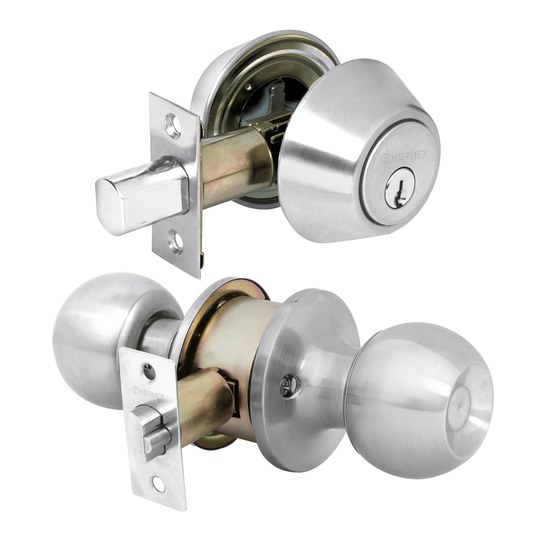 Combo cerraduras, llave-llave, cromo, HERMEX BASIC