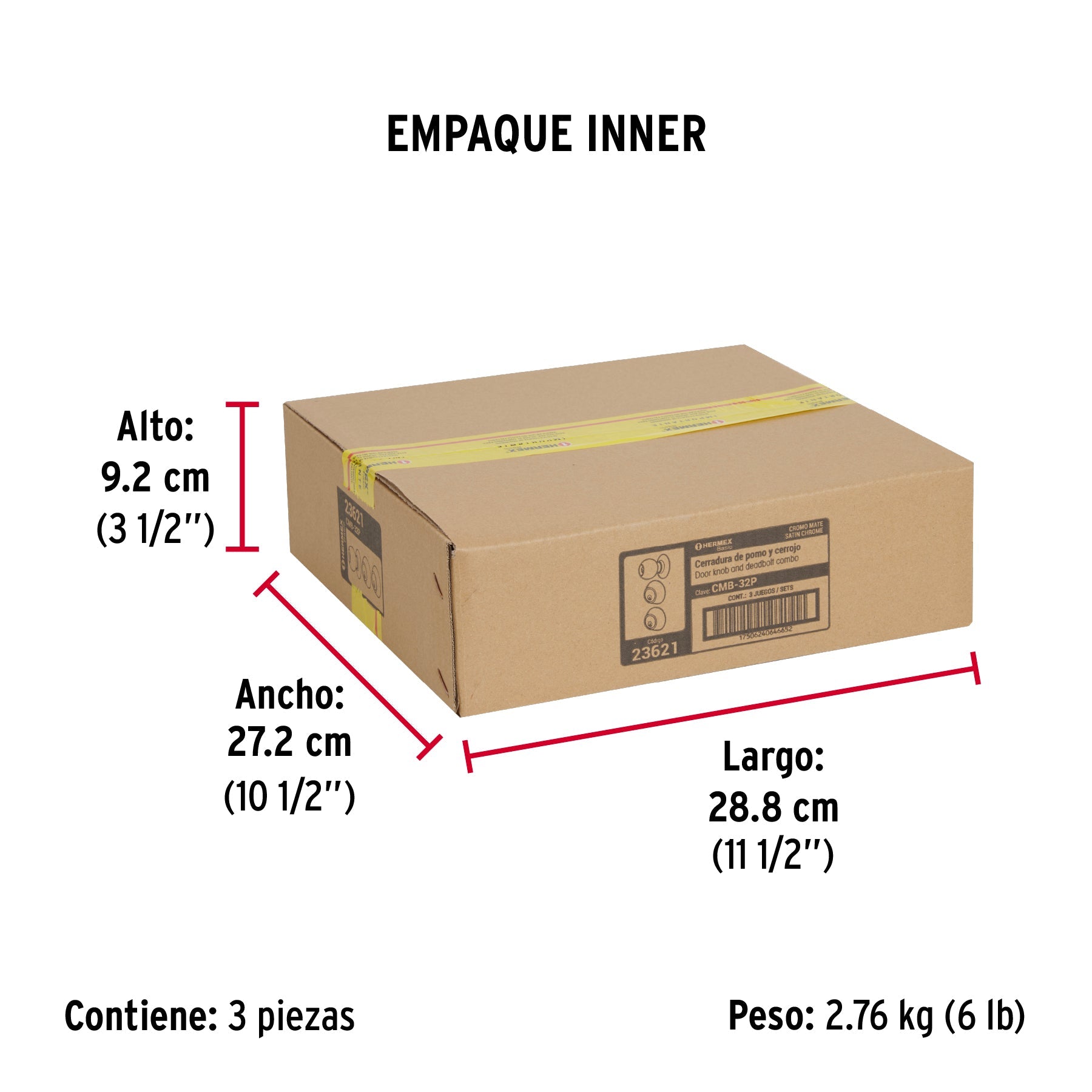 Combo cerraduras, llave-llave, cromo, HERMEX BASIC - Empaque
