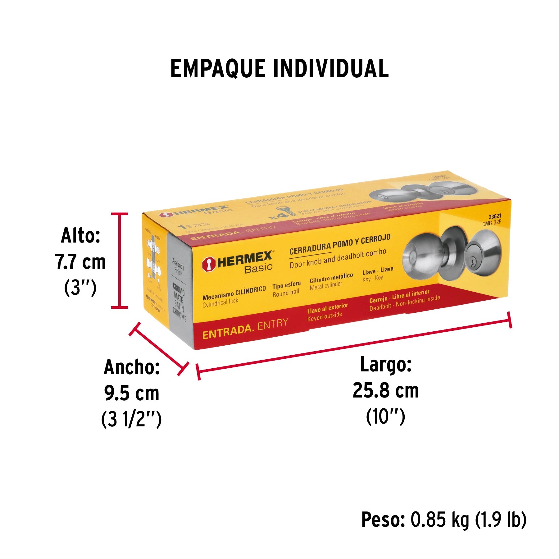 Combo cerraduras, llave-llave, cromo, HERMEX BASIC - Empaque