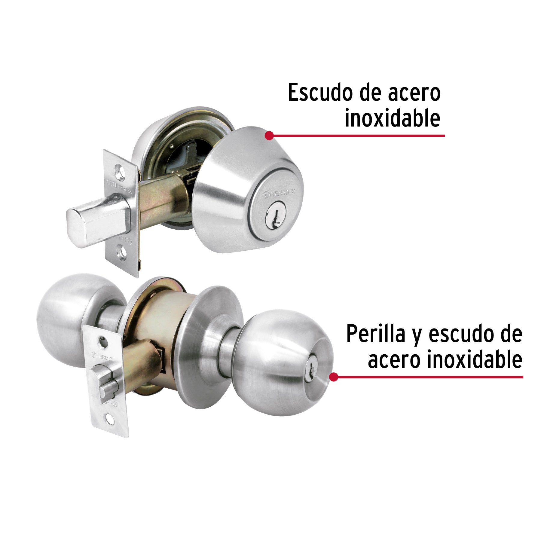 Combo cerraduras, llave-llave, cromo, HERMEX BASIC