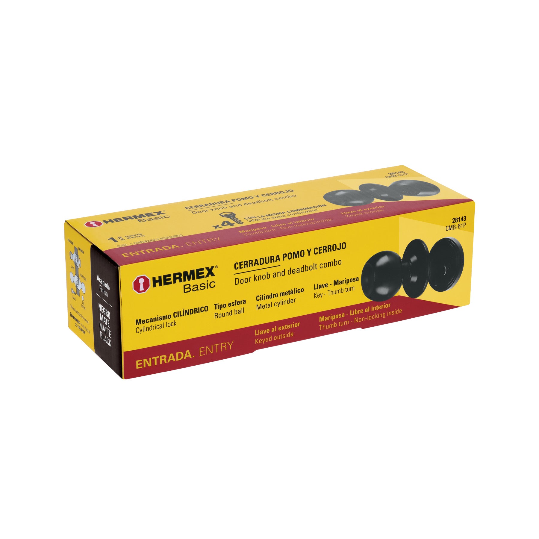 Combo cerraduras, llave-mariposa, Negro, HERMEX BASIC