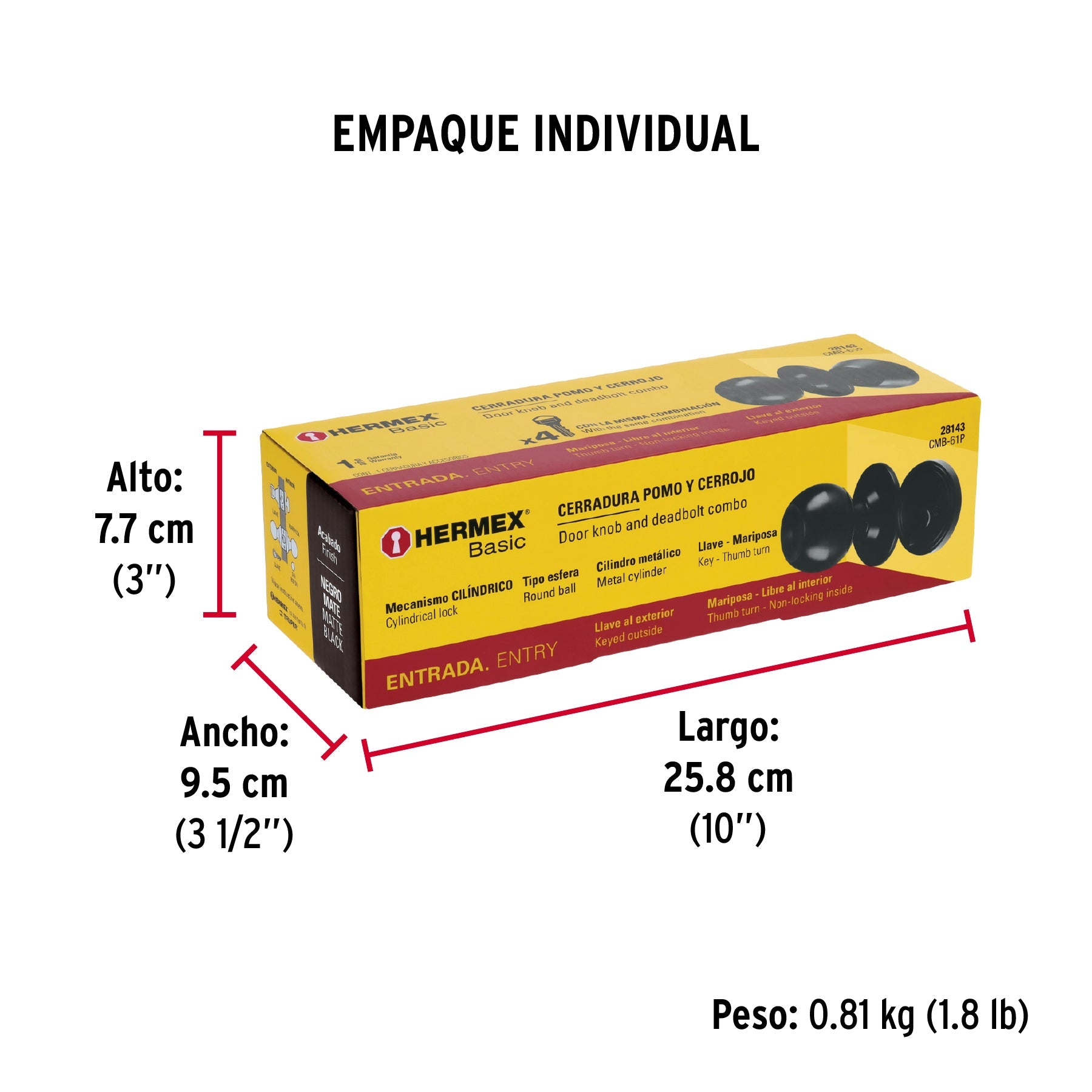 Combo cerraduras, llave-mariposa, Negro, HERMEX BASIC - Empaque