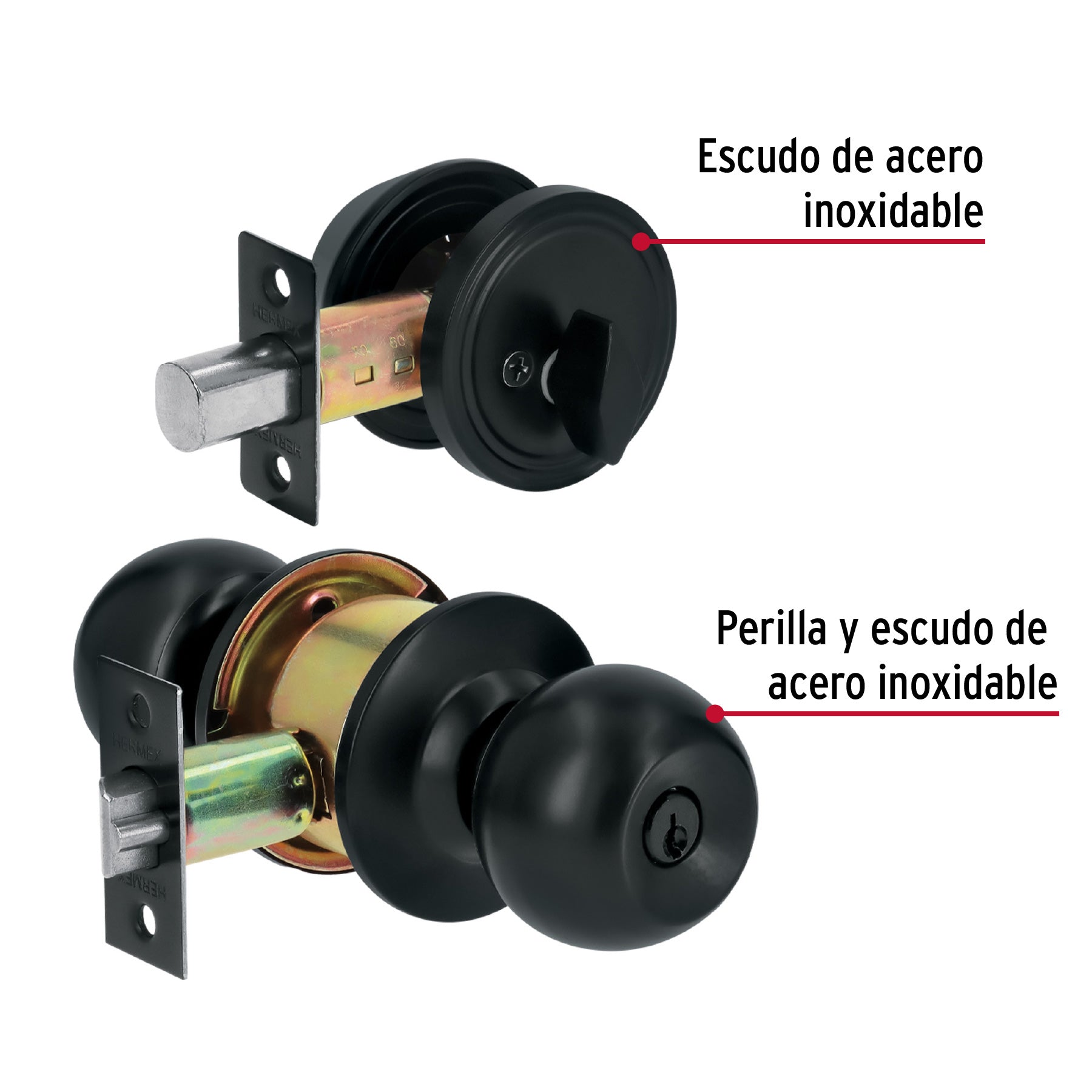 Combo cerraduras, llave-mariposa, Negro, HERMEX BASIC