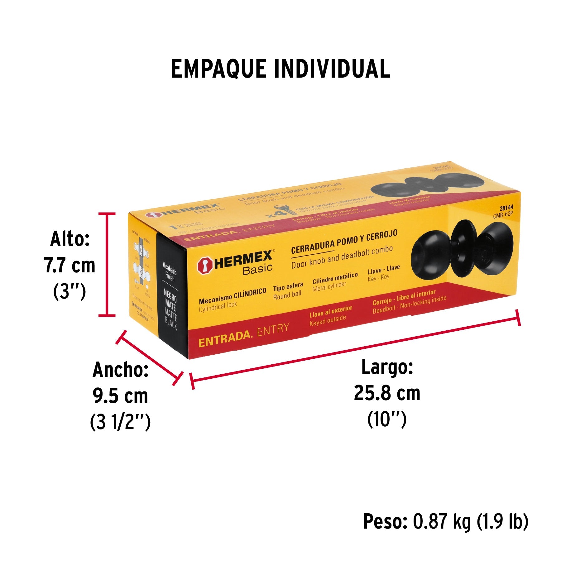 Combo cerraduras, llave-llave, negro, HERMEX BASIC - Empaque