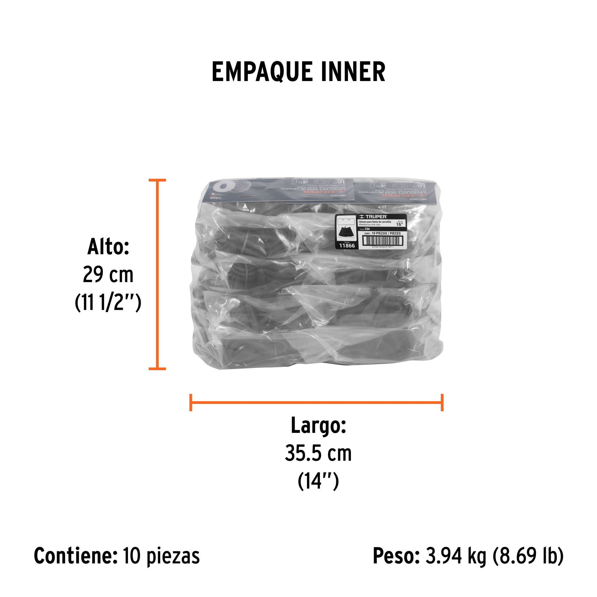Cámara para llanta de 16", para carretilla TRUPER - Empaque