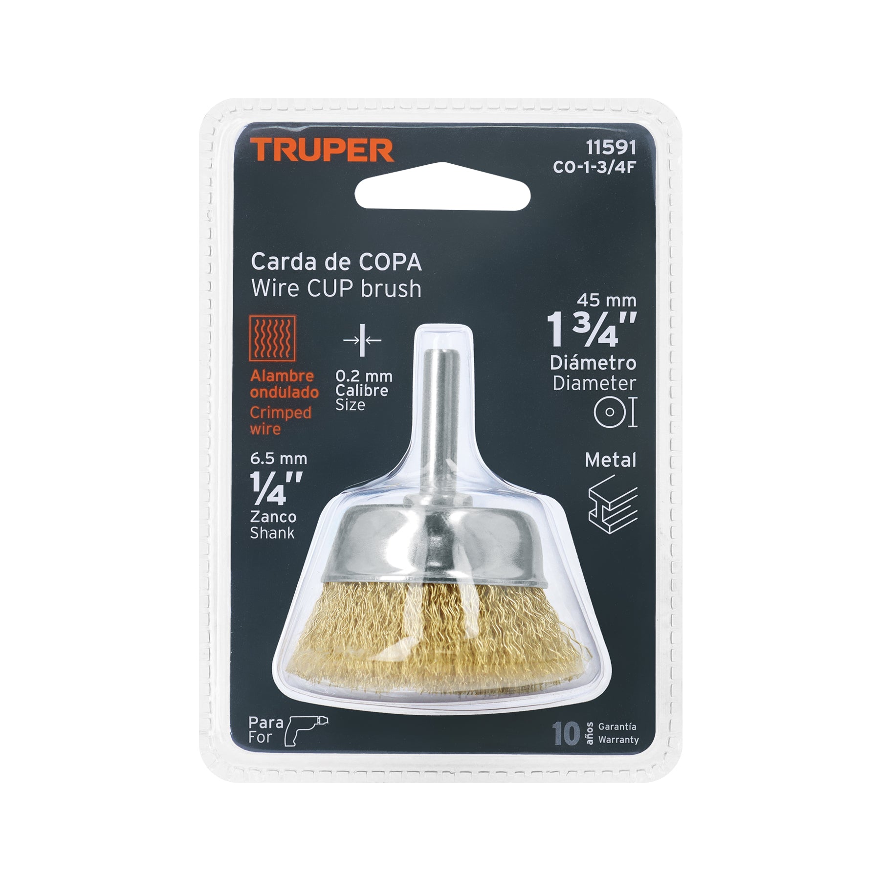 Carda de copa 1-3/4" alambre fino para taladro, TRUPER