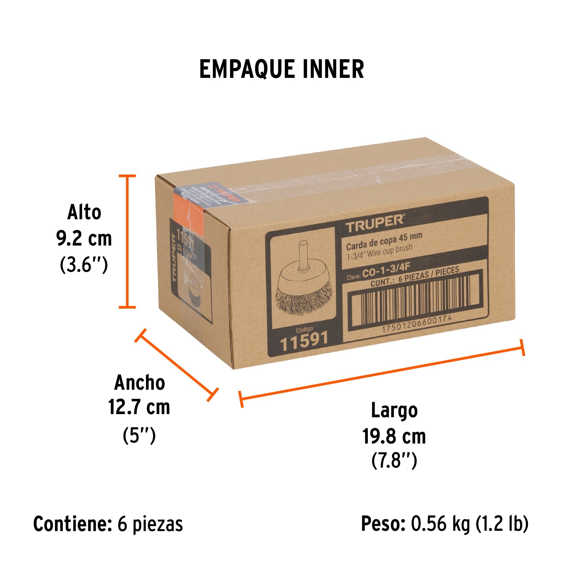 Carda de copa 1-3/4" alambre fino para taladro, TRUPER - Empaque