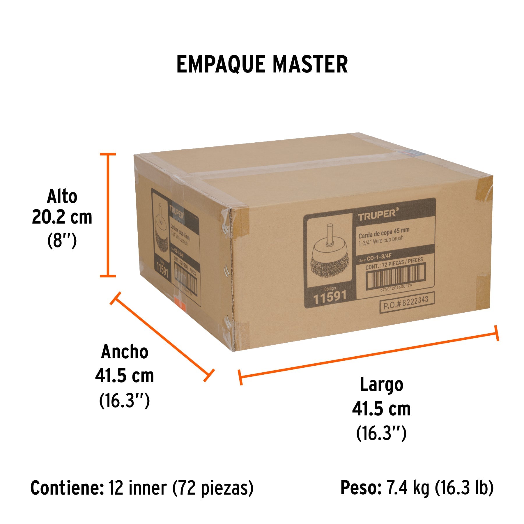 Carda de copa 1-3/4" alambre fino para taladro, TRUPER - Empaque