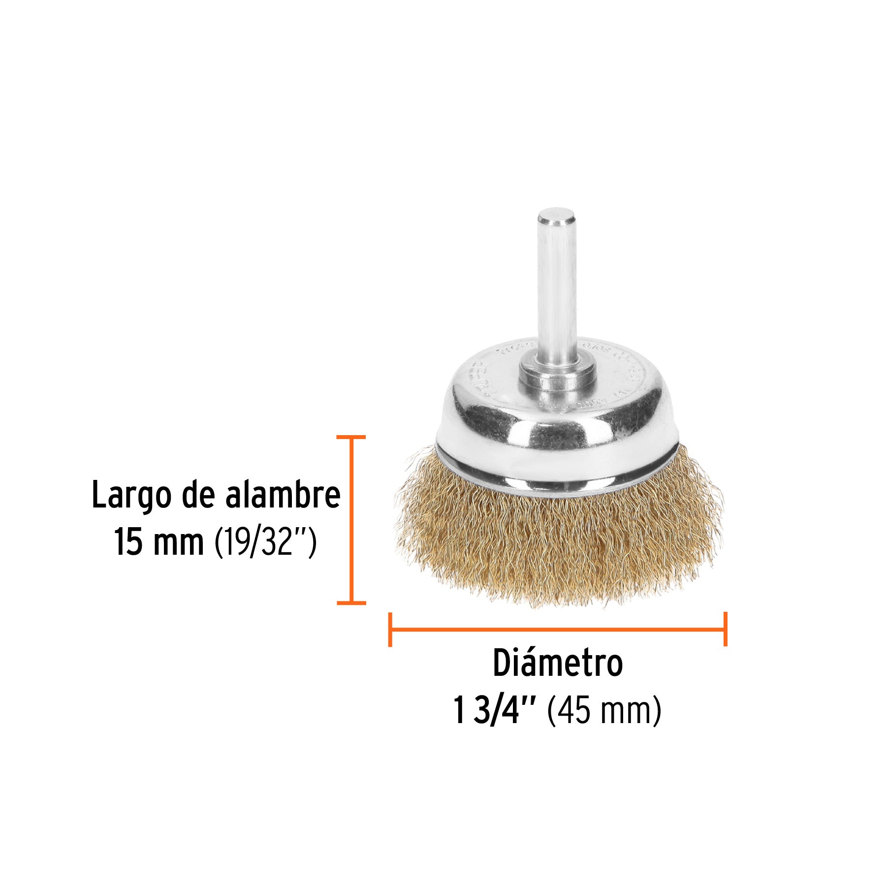 Carda de copa 1-3/4" alambre fino para taladro, TRUPER