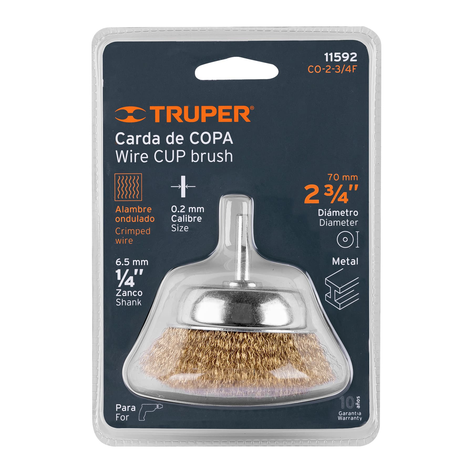 Carda de copa 2-3/4" alambre fino para taladro, TRUPER