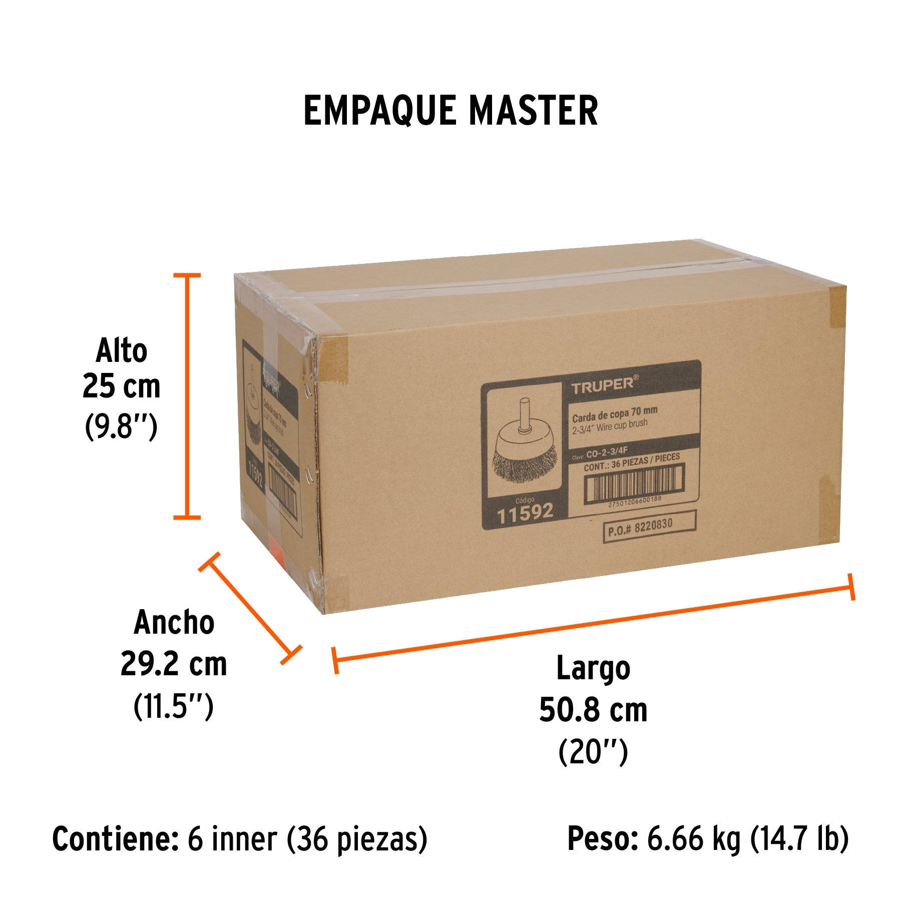 Carda de copa 2-3/4" alambre fino para taladro, TRUPER - Empaque