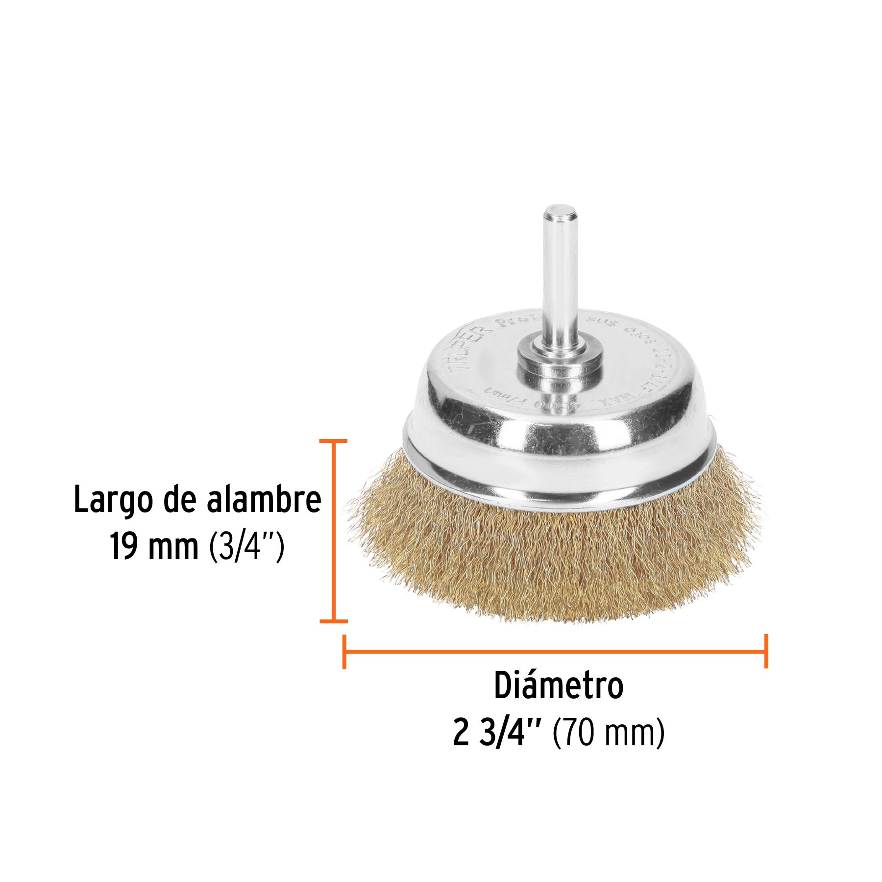 Carda de copa 2-3/4" alambre fino para taladro, TRUPER