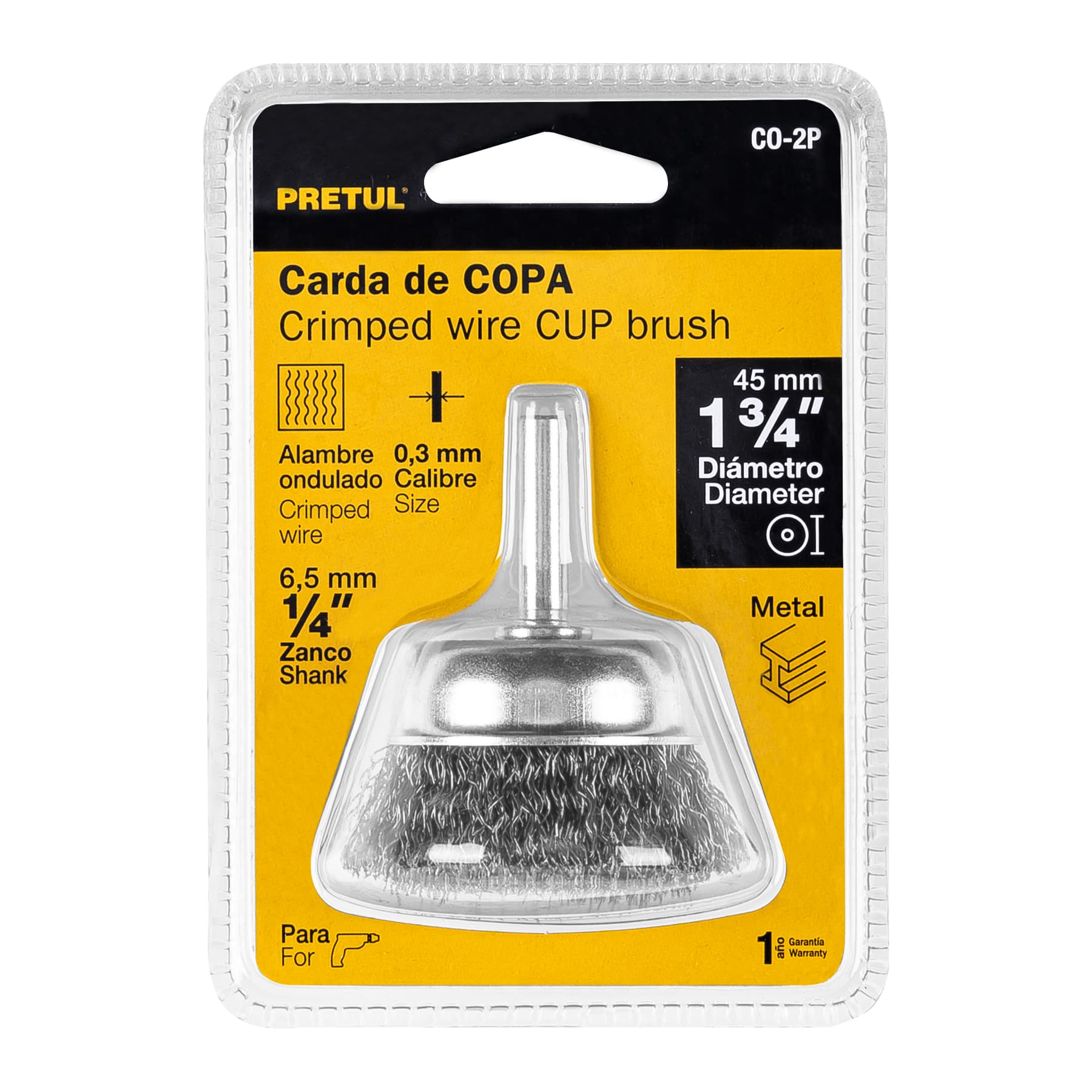 Carda de copa 1-3/4" alambre grueso para taladro, PRETUL