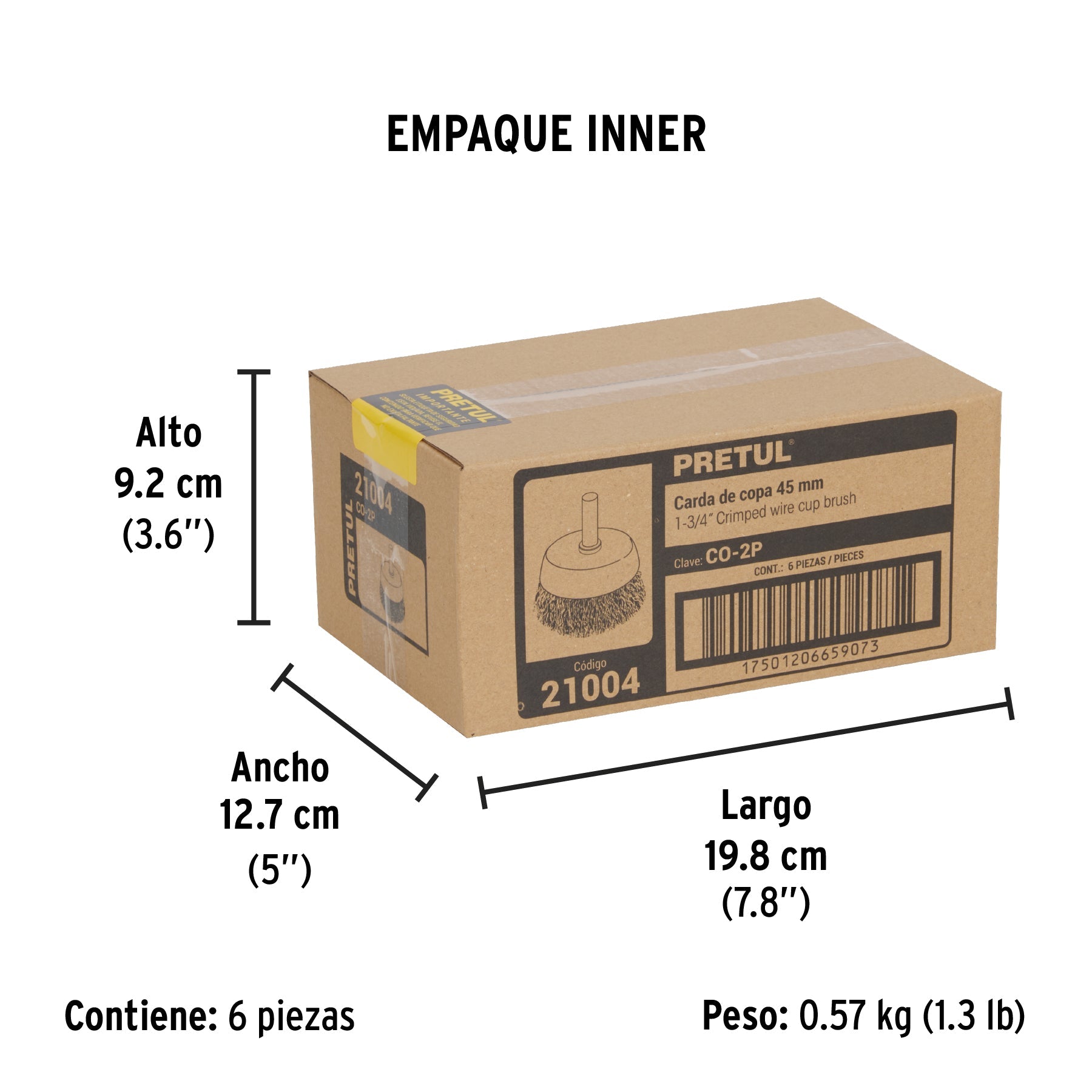 Carda de copa 1-3/4" alambre grueso para taladro, PRETUL - Empaque