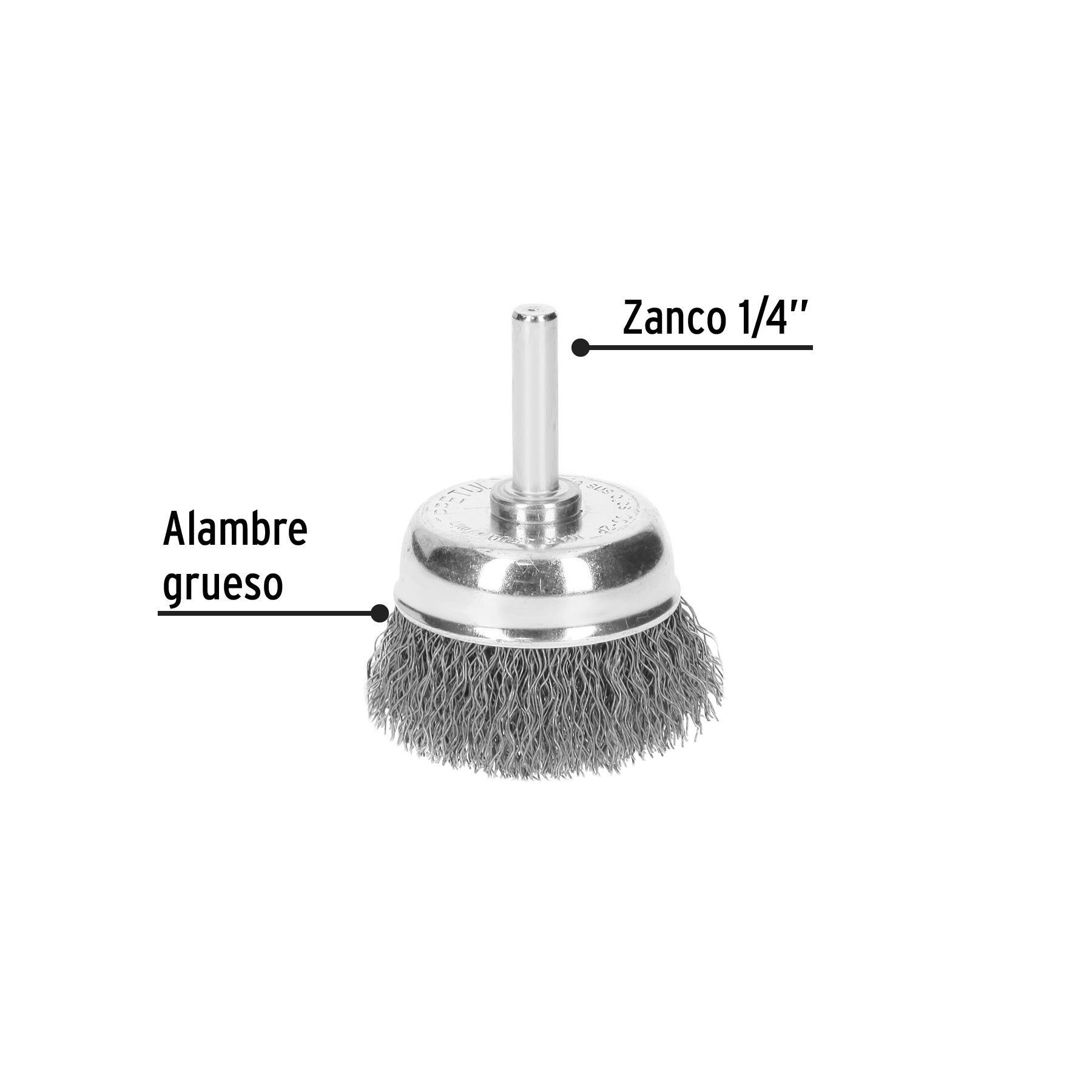 Carda de copa 1-3/4" alambre grueso para taladro, PRETUL