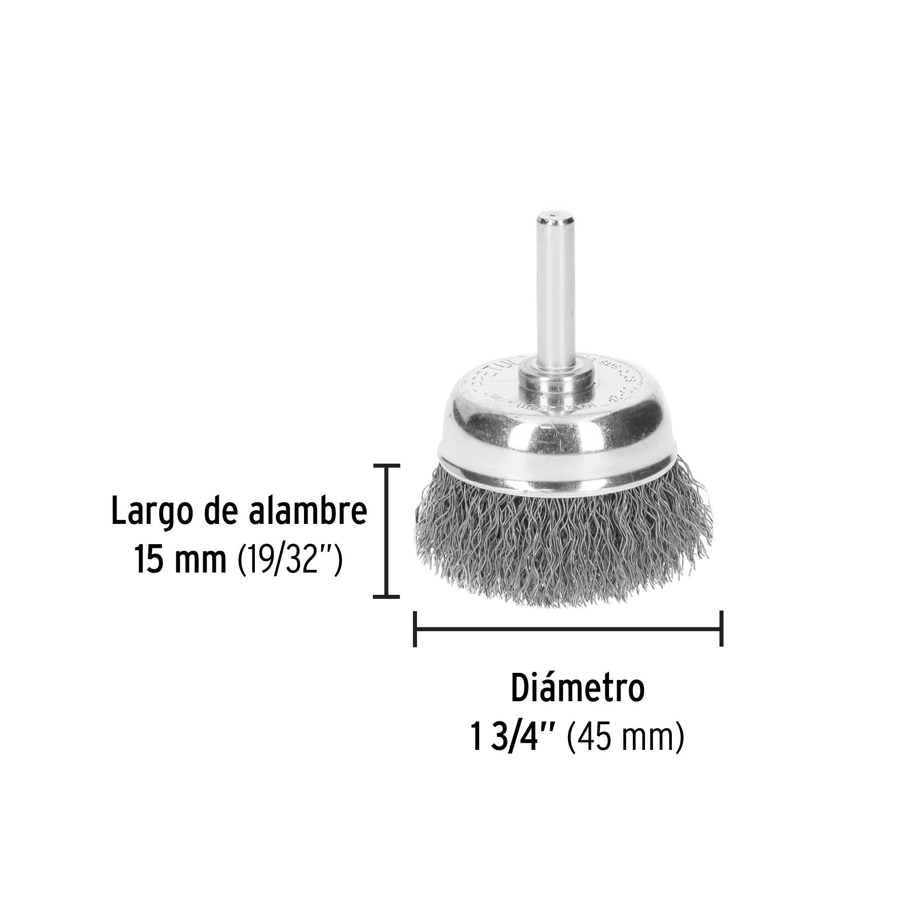 Carda de copa 1-3/4" alambre grueso para taladro, PRETUL