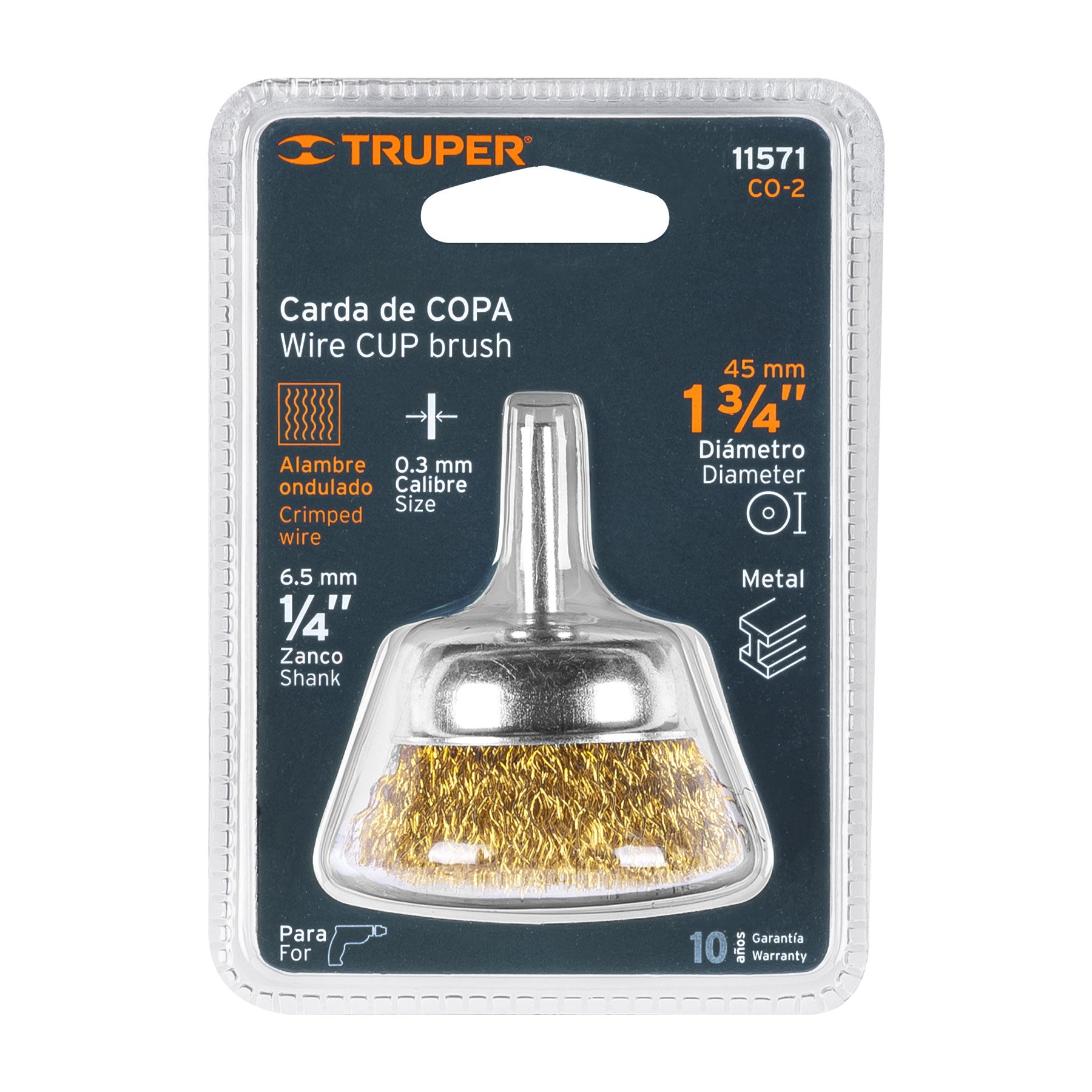 Carda de copa 1-3/4" alambre grueso para taladro, TRUPER