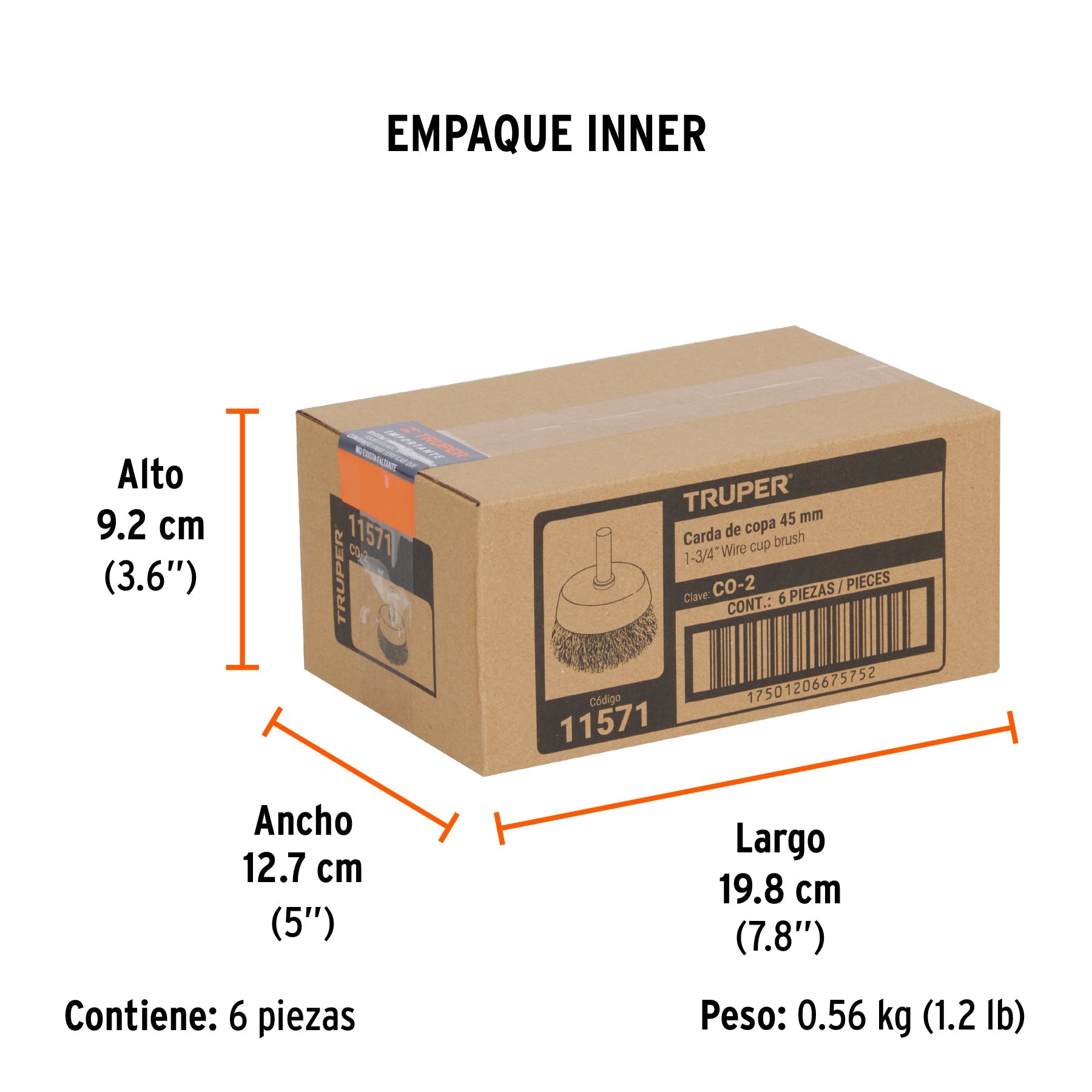 Carda de copa 1-3/4" alambre grueso para taladro, TRUPER - Empaque