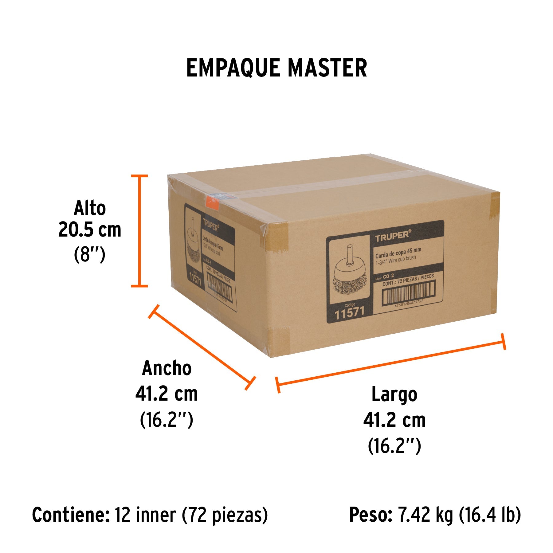 Carda de copa 1-3/4" alambre grueso para taladro, TRUPER - Empaque