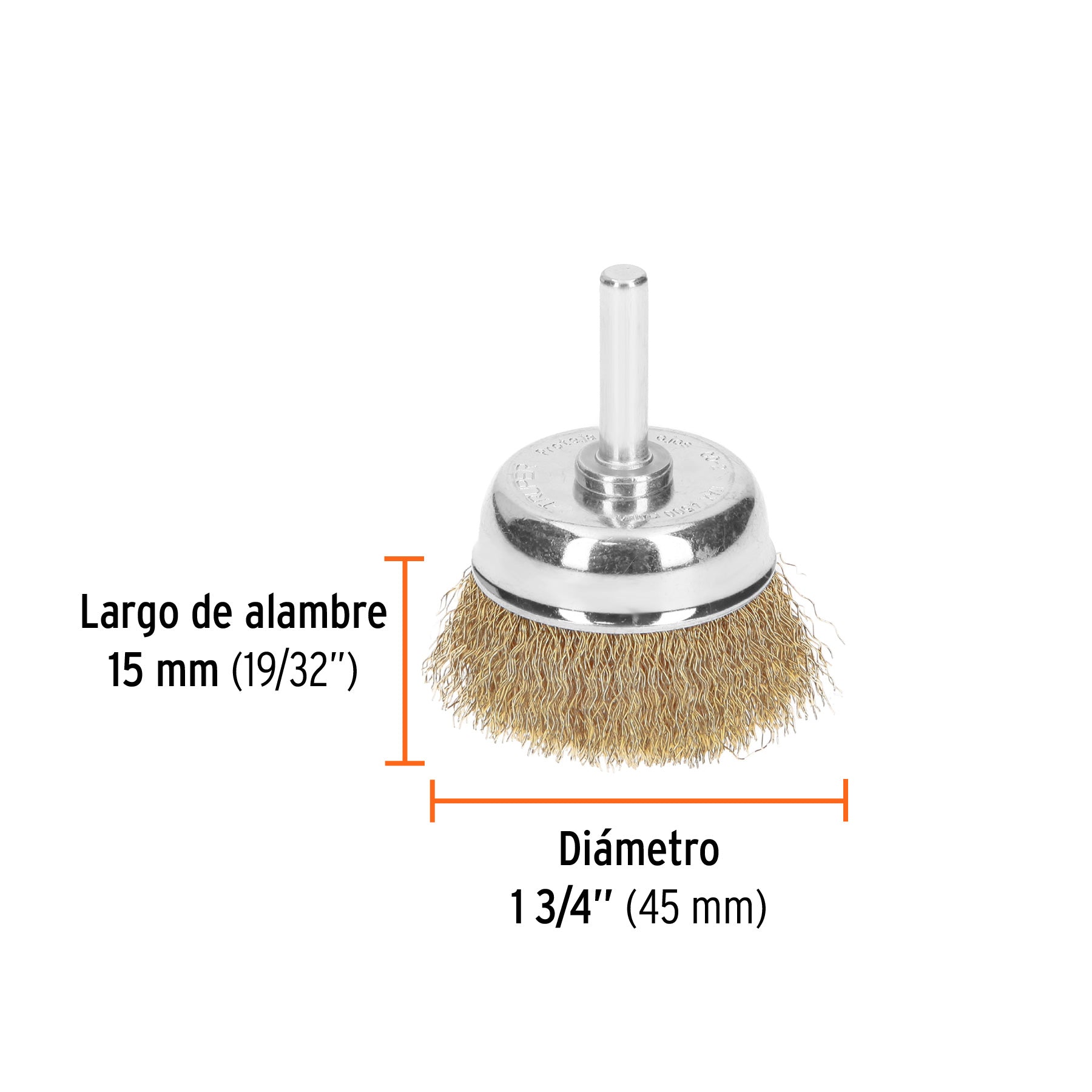Carda de copa 1-3/4" alambre grueso para taladro, TRUPER