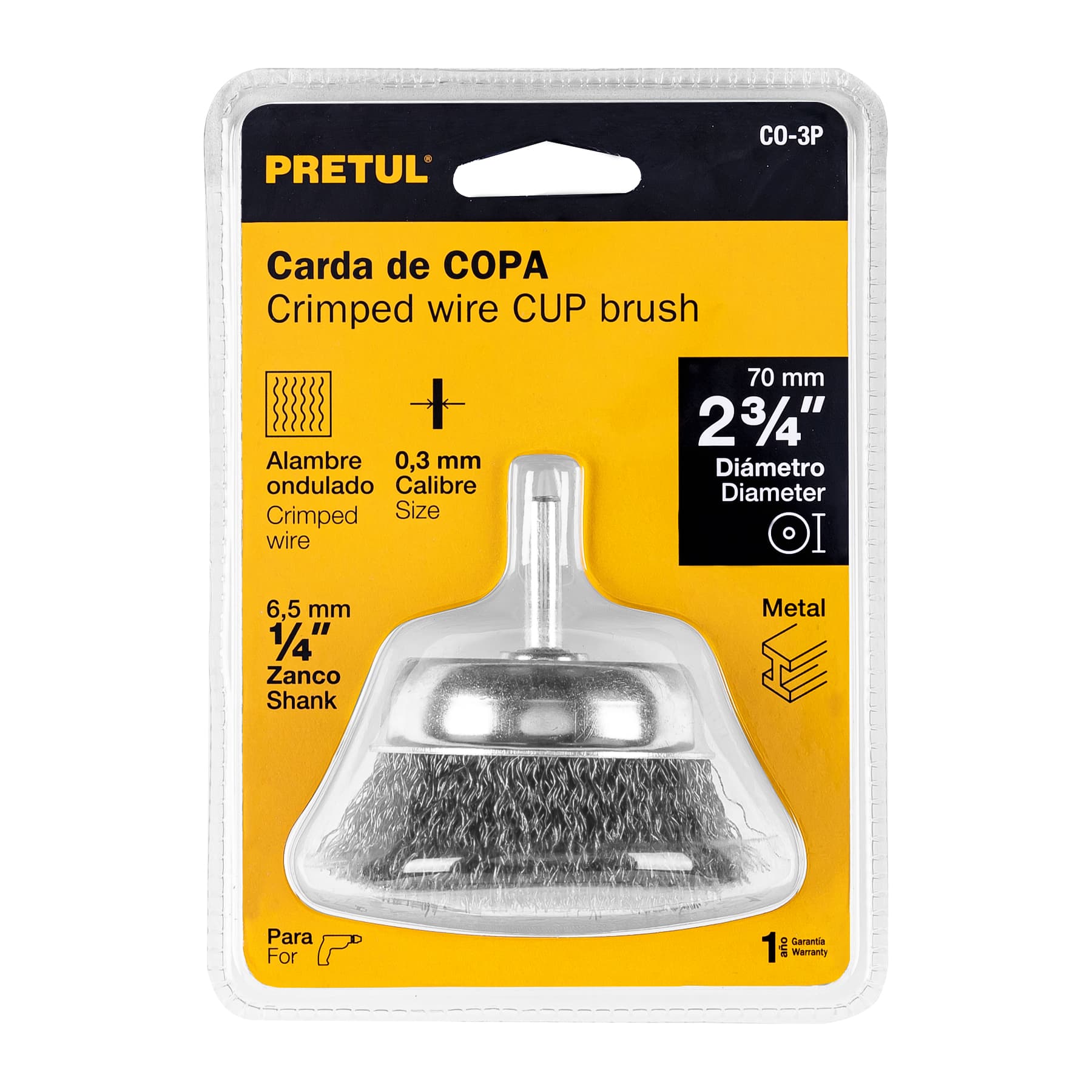 Carda de copa 2-3/4" alambre grueso para taladro, PRETUL