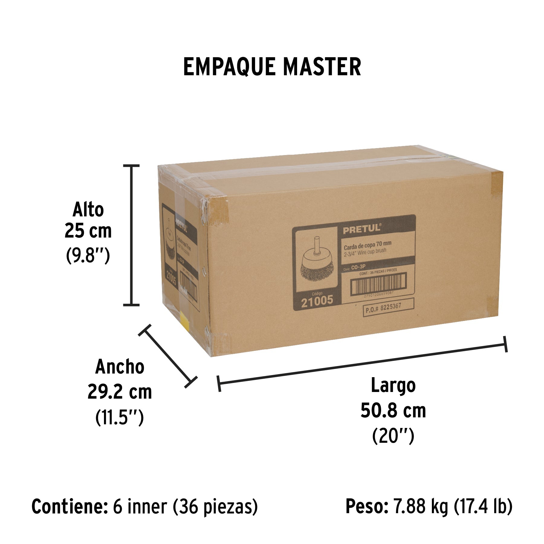 Carda de copa 2-3/4" alambre grueso para taladro, PRETUL - Empaque