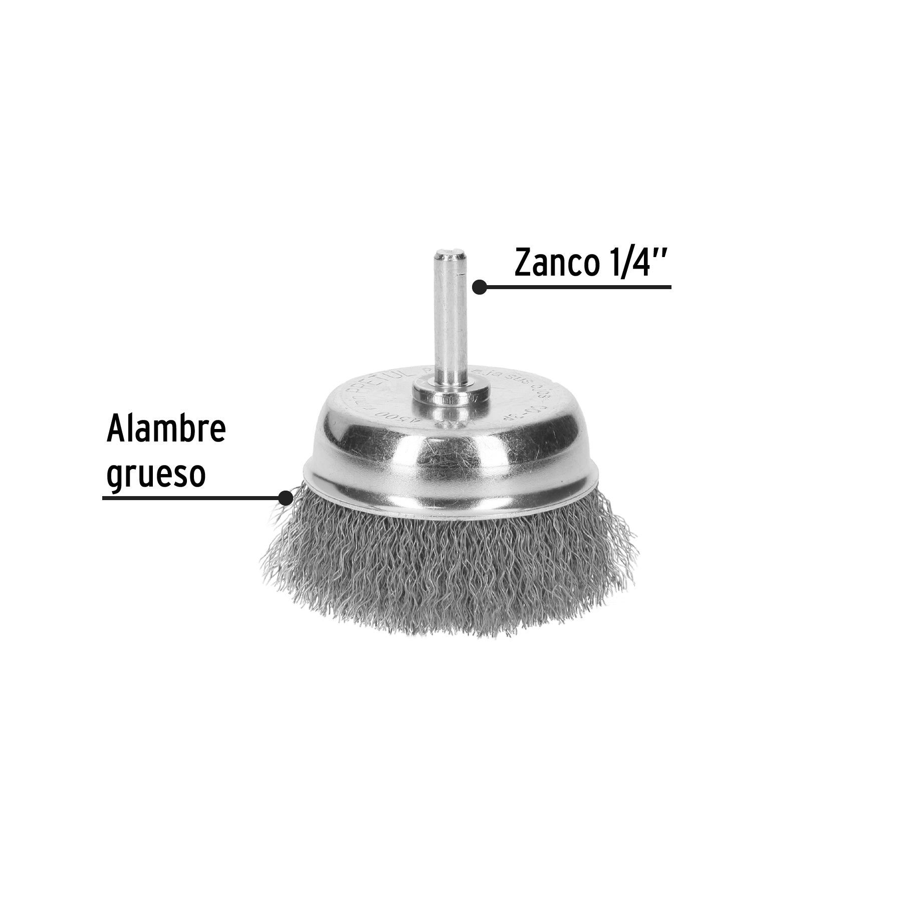 Carda de copa 2-3/4" alambre grueso para taladro, PRETUL