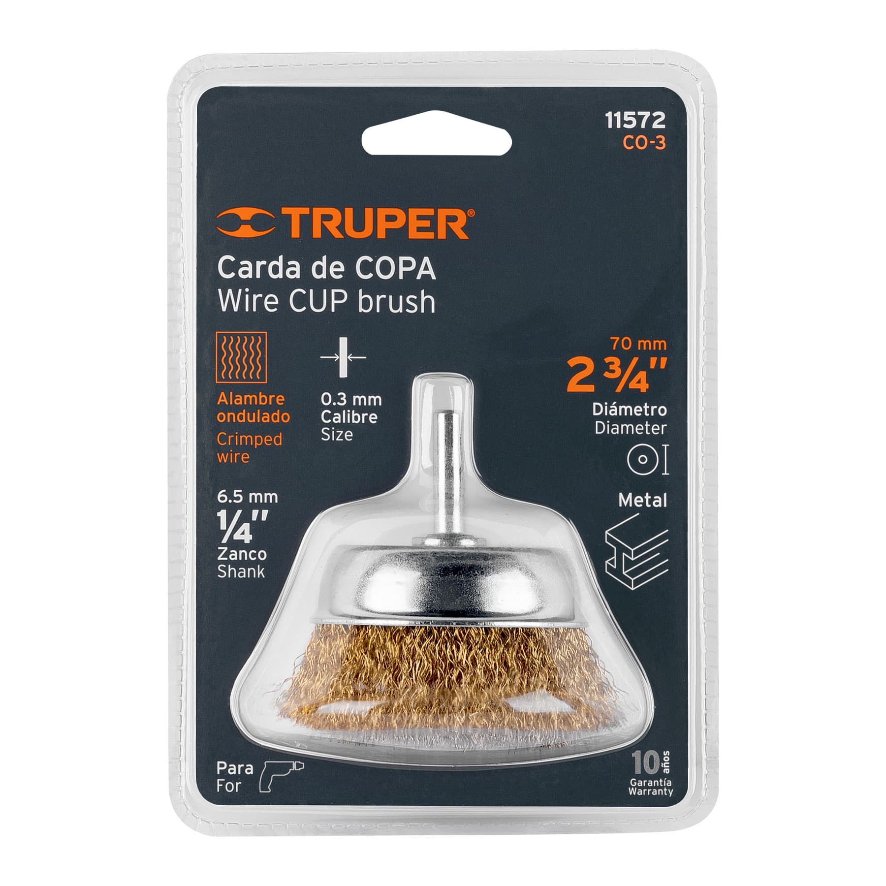 Carda de copa 2-3/4" alambre grueso para taladro, TRUPER