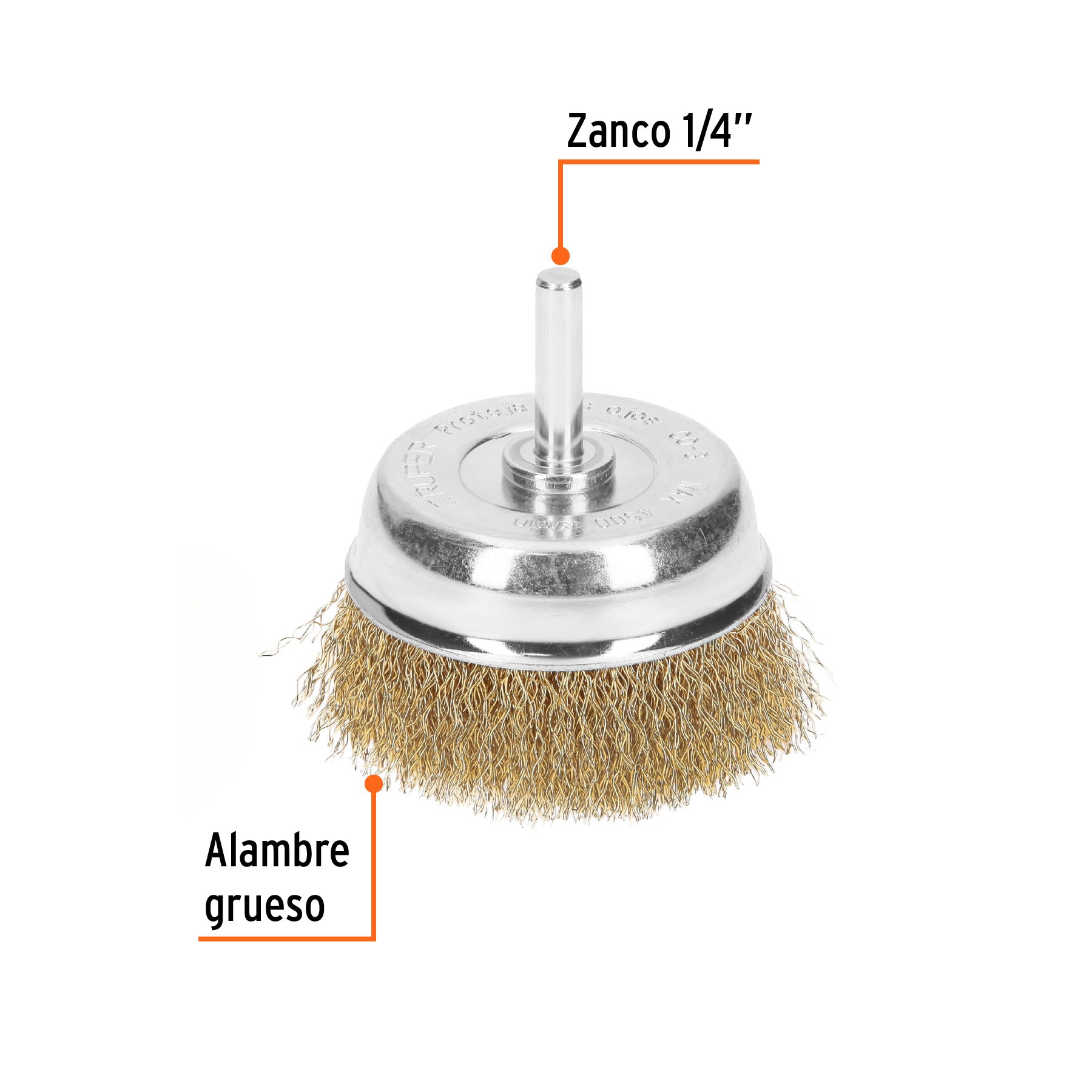 Carda de copa 2-3/4" alambre grueso para taladro, TRUPER