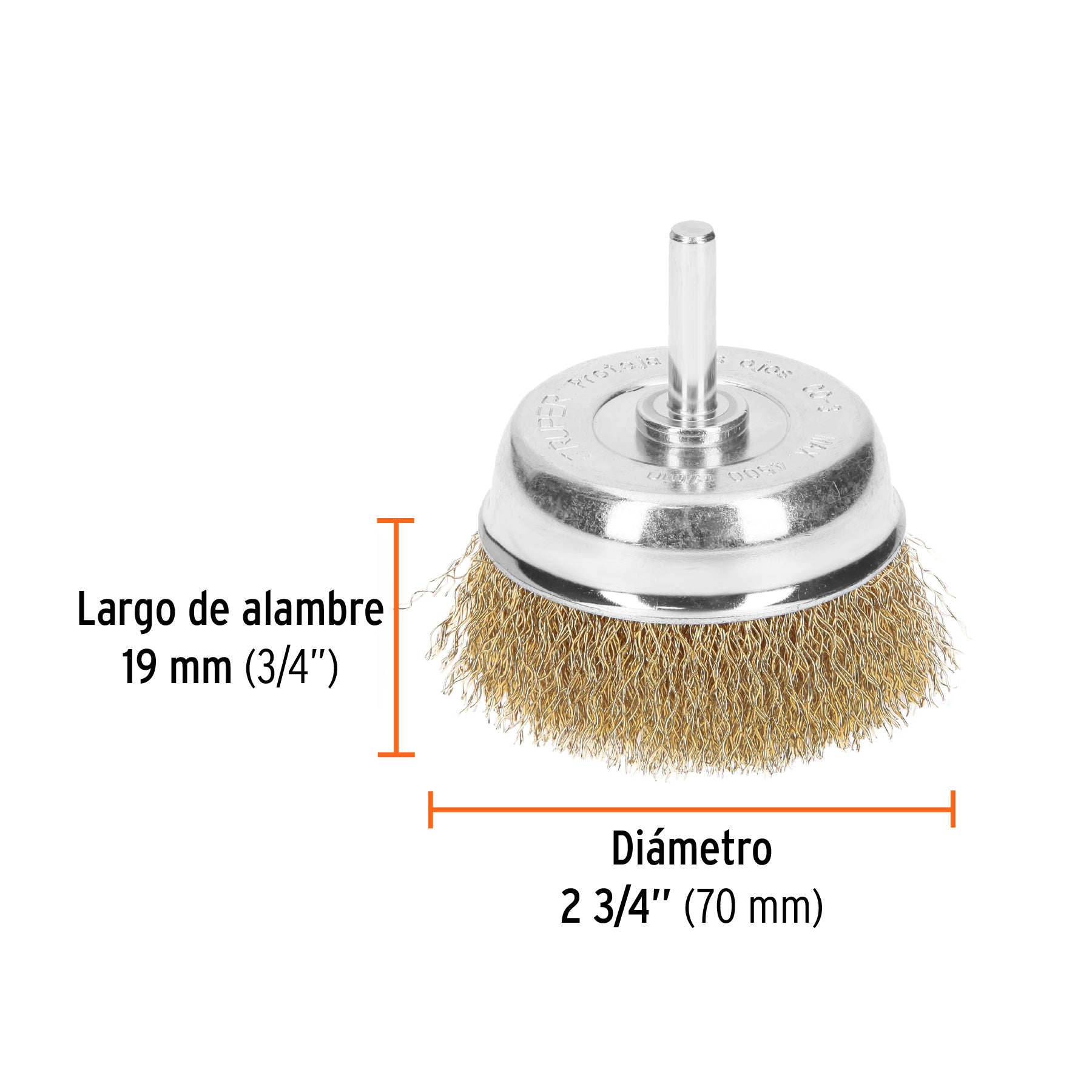 Carda de copa 2-3/4" alambre grueso para taladro, TRUPER