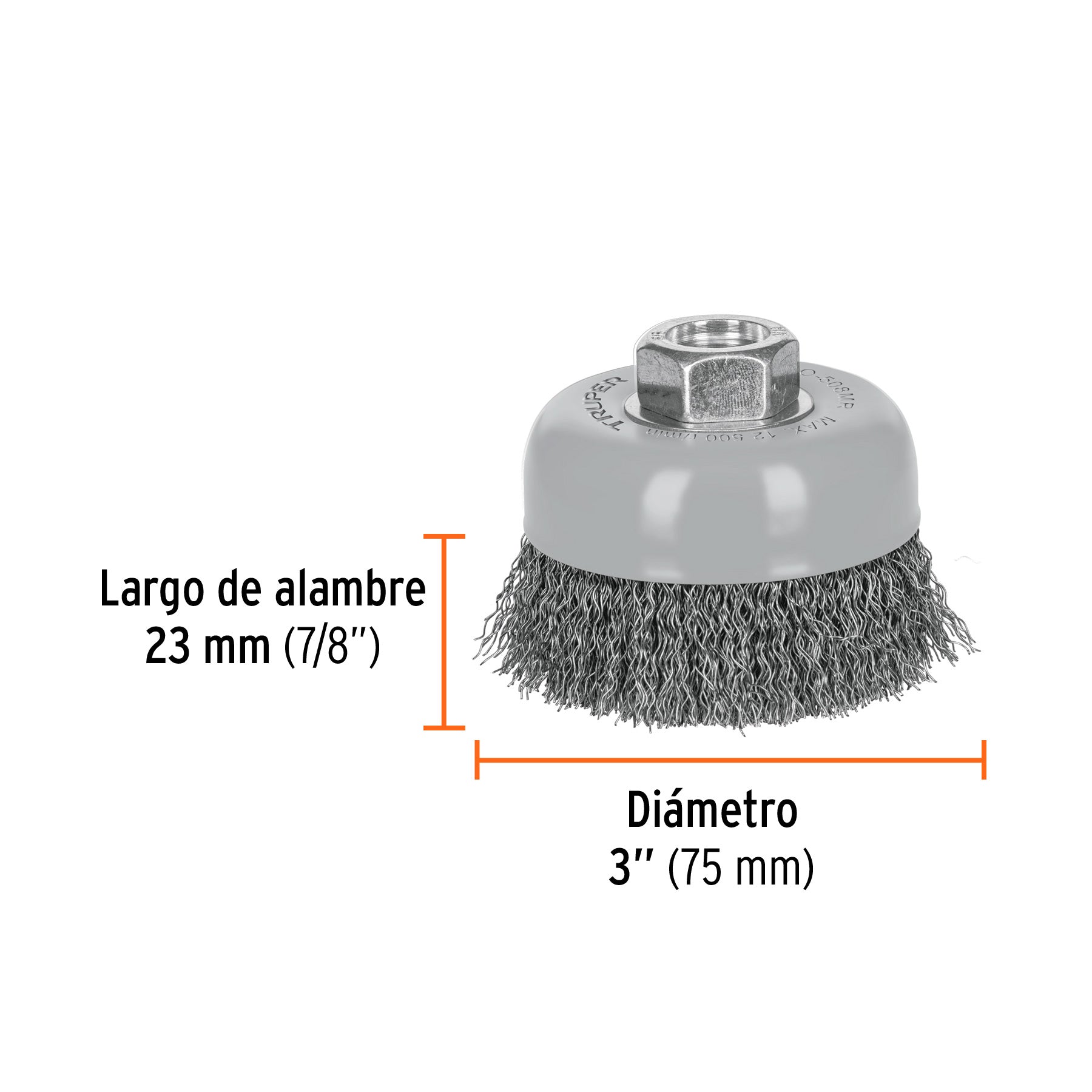 Carda copa 3" alambre ondulado fino, Multi-rosca, TRUPER
