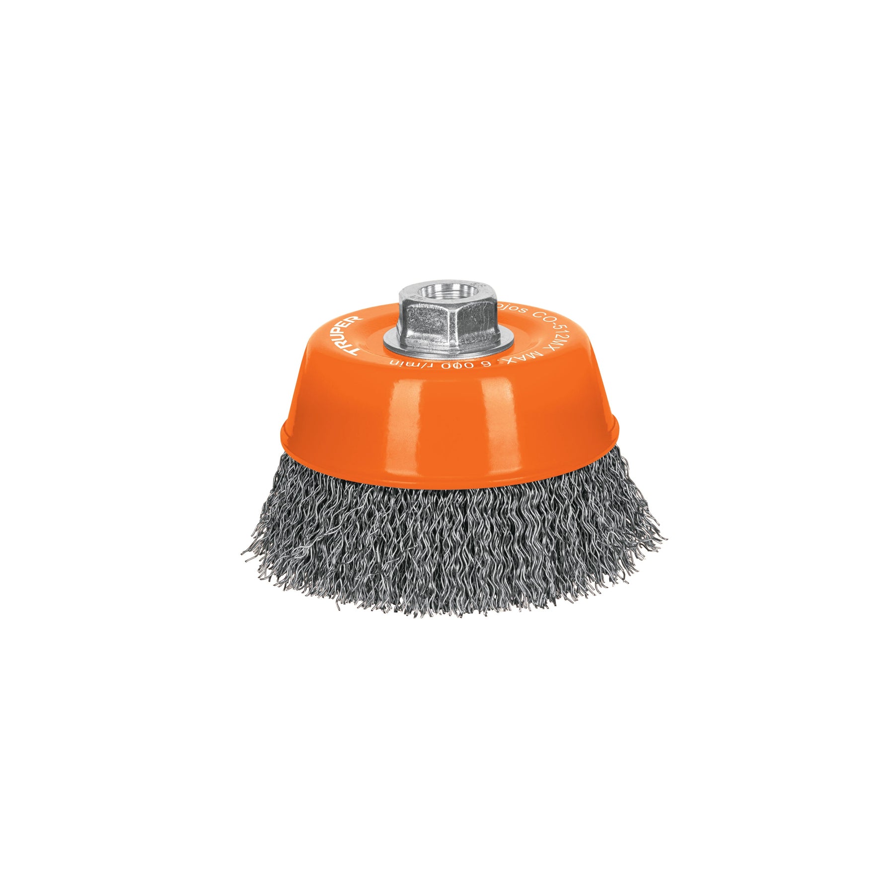Carda copa 5" alambre ondulado grueso, eje M14, TRUPER