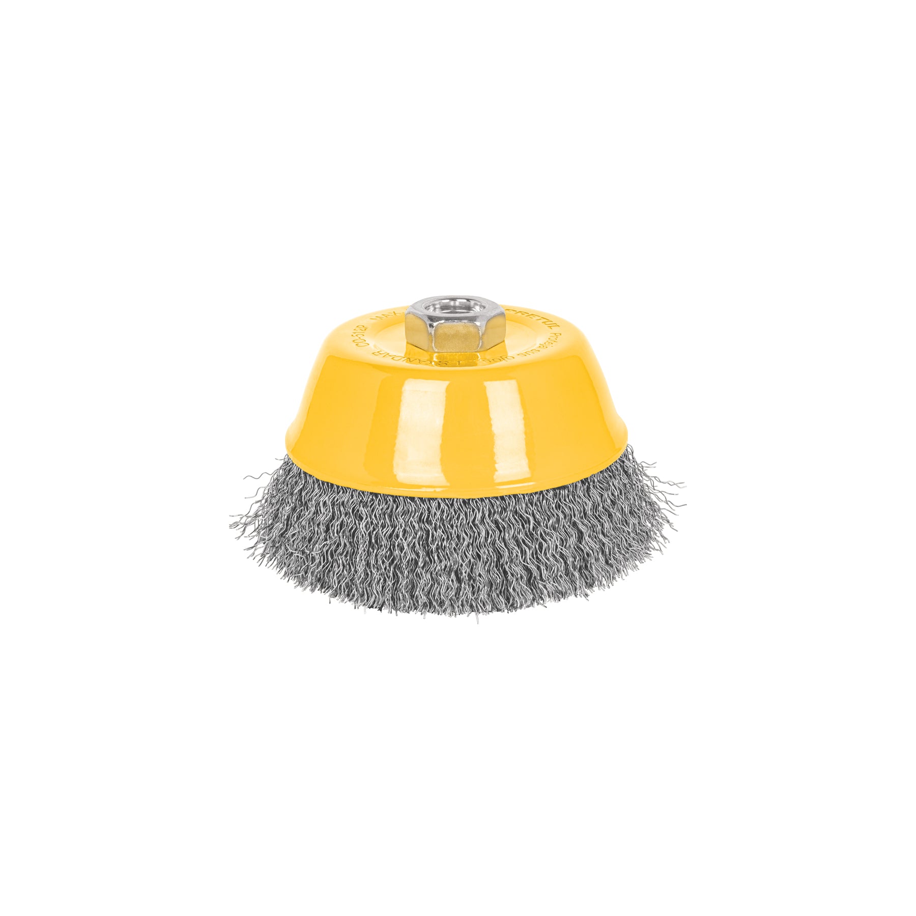 Carda copa 5" alambre ondulado fino, eje 5/8"-11, PRETUL