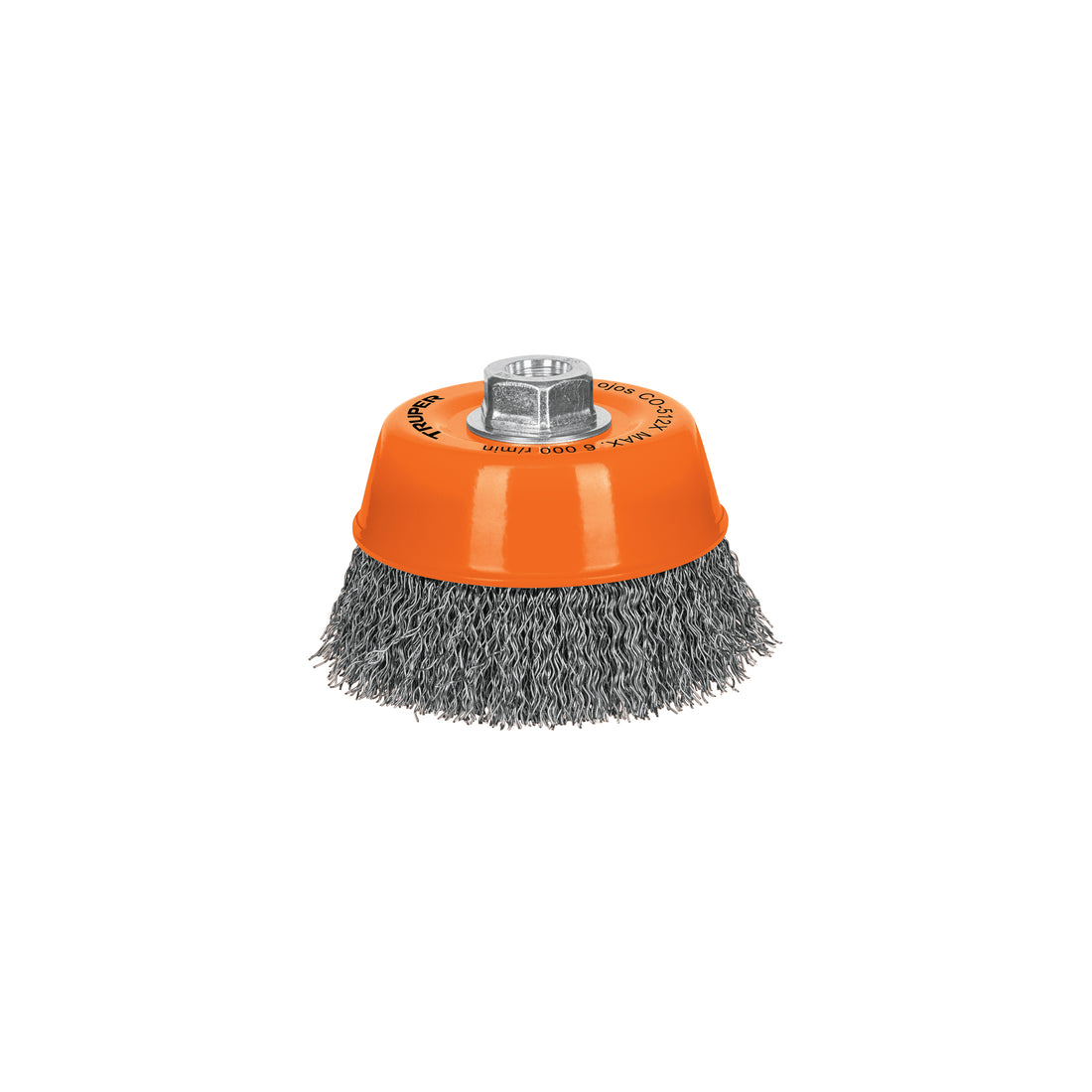 Carda copa 5" alambre ondulado grueso, eje 5/8"-11, TRUPER