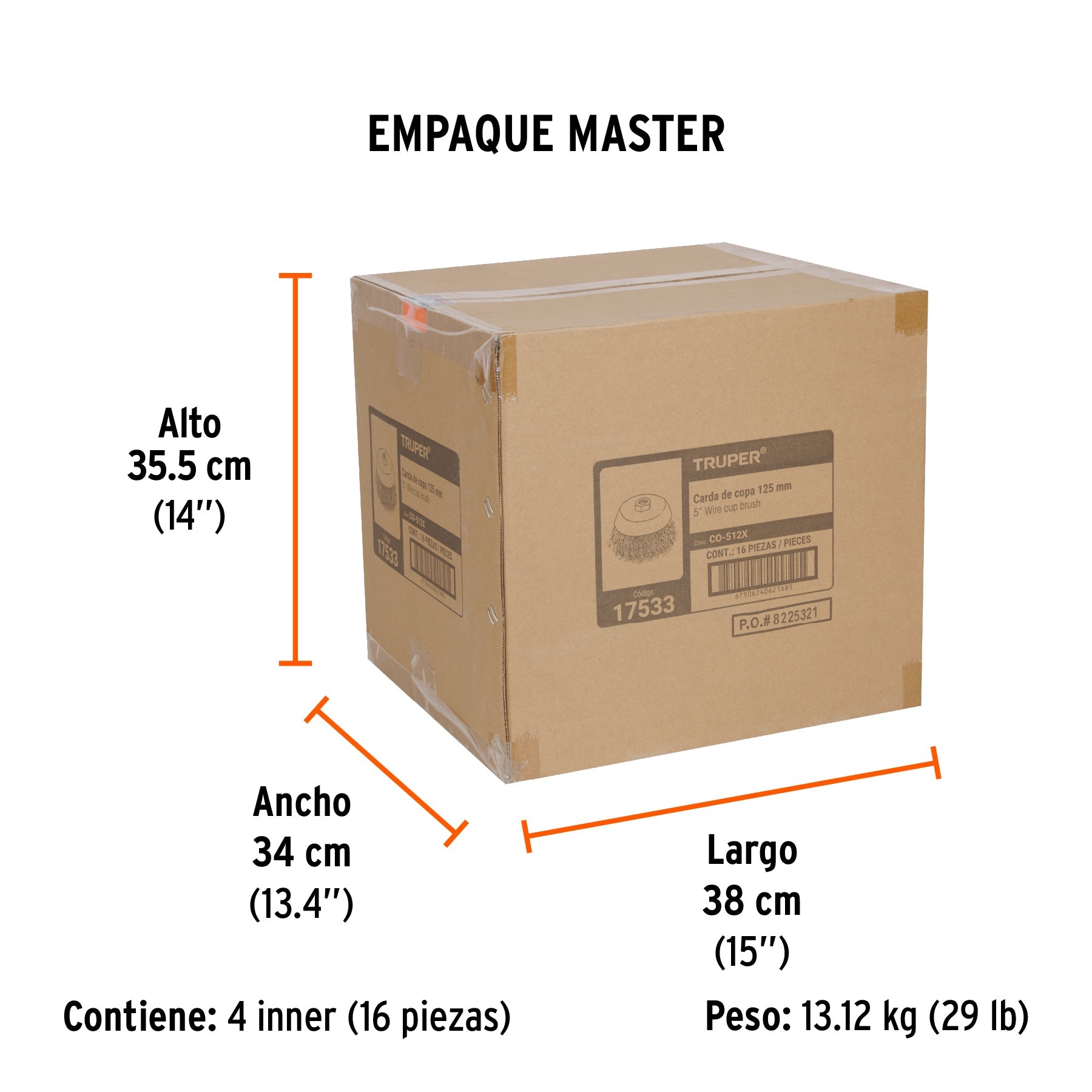 Carda copa 5" alambre ondulado grueso, eje 5/8"-11, TRUPER - Empaque