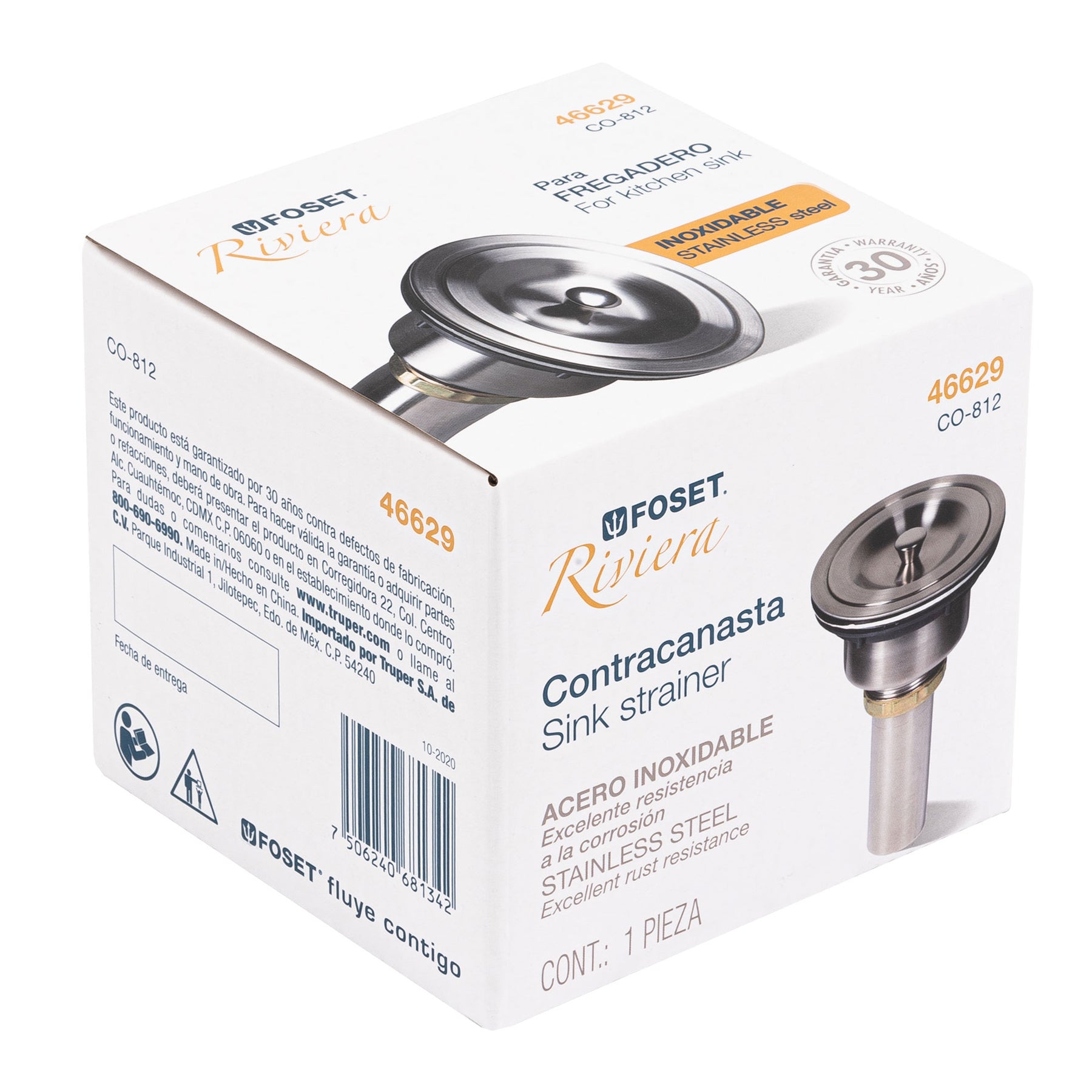 Contracanasta 3-1/2" inox, cuerpo profundo,con tapa, RIVIERA
