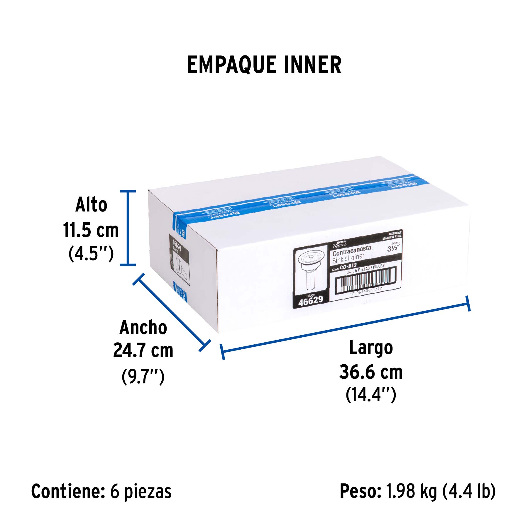 Contracanasta 3-1/2" inox, cuerpo profundo,con tapa, RIVIERA - Empaque