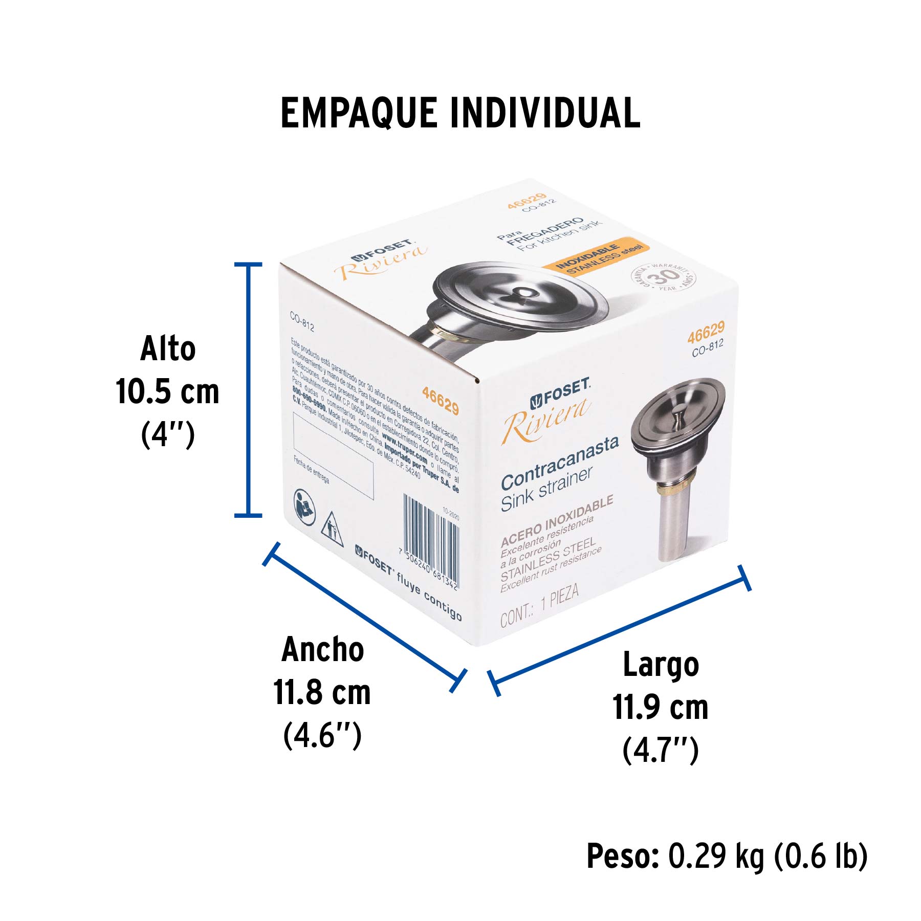 Contracanasta 3-1/2" inox, cuerpo profundo,con tapa, RIVIERA - Empaque