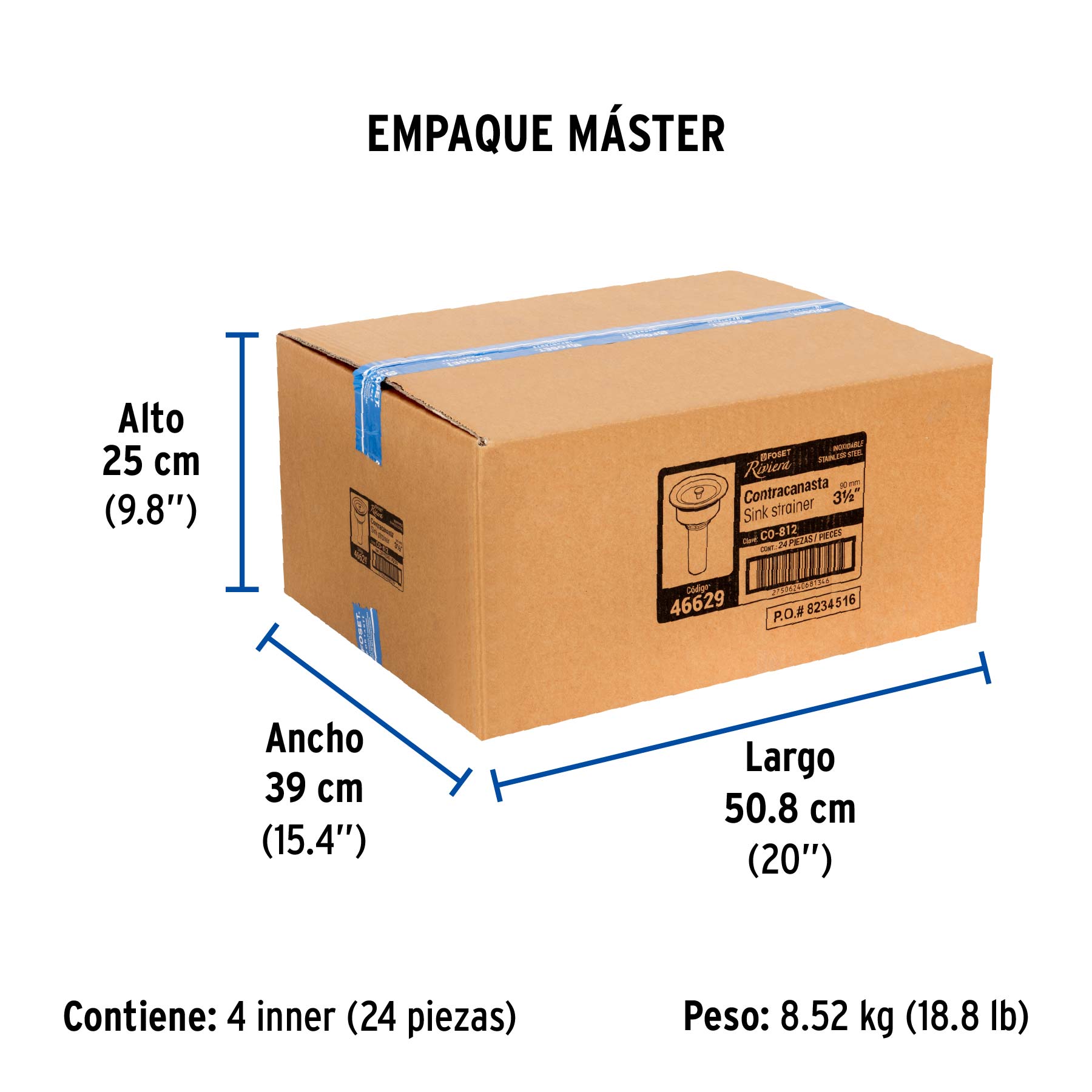 Contracanasta 3-1/2" inox, cuerpo profundo,con tapa, RIVIERA - Empaque