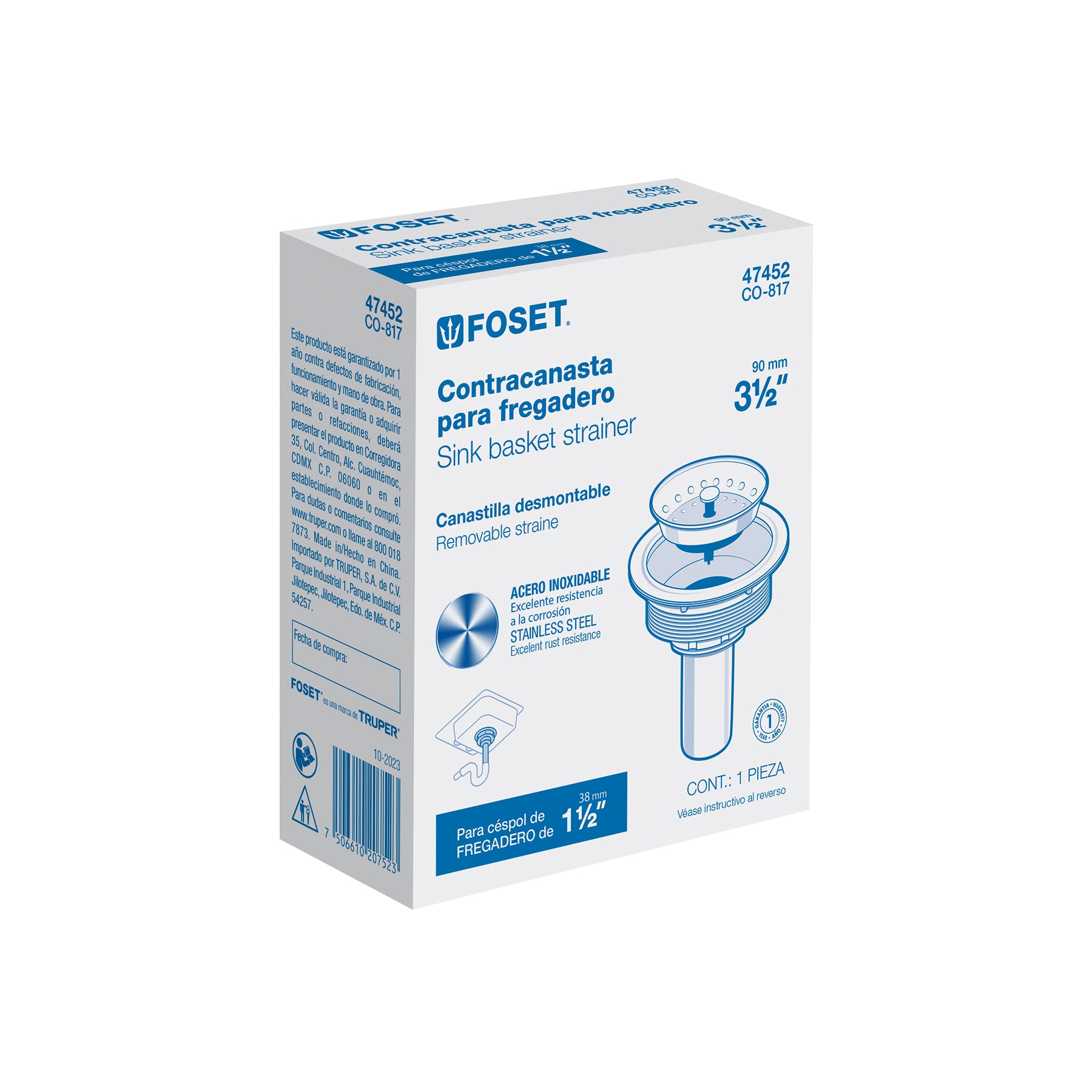 Contracanasta 3-1/2" inox, tubo latón, FOSET
