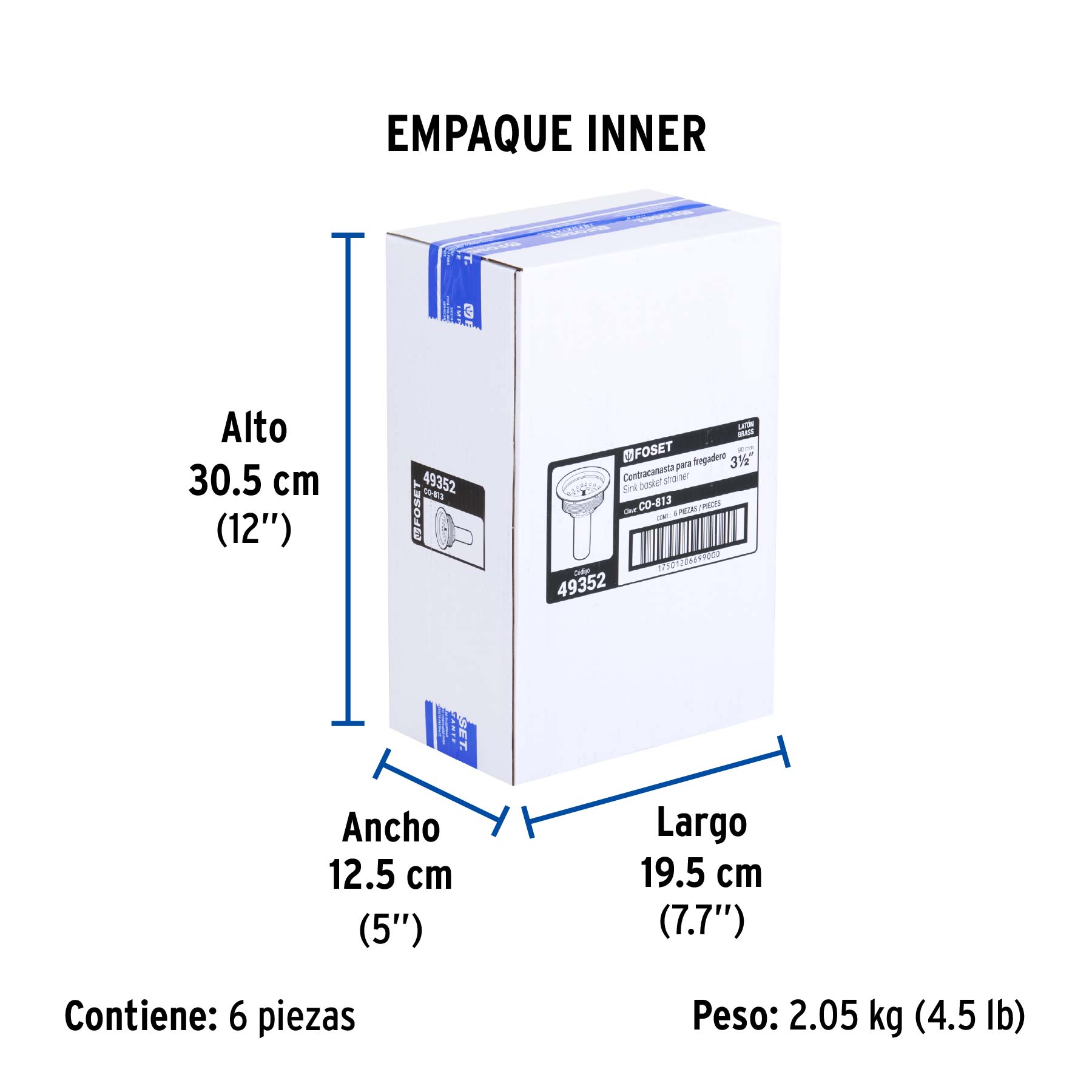 Contracanasta 3-1/2" inox, tubo latón, FOSET - Empaque