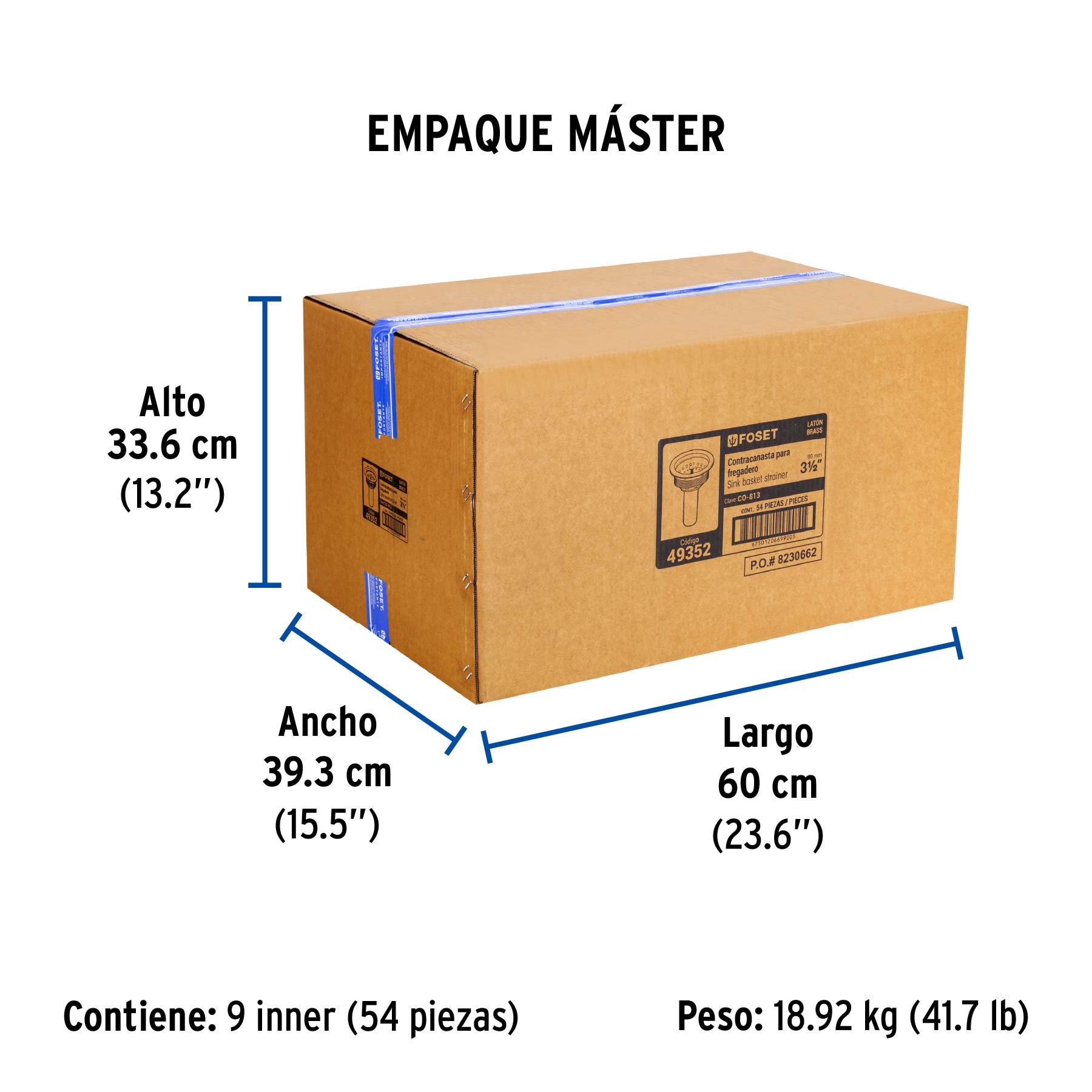 Contracanasta 3-1/2" inox, tubo latón, FOSET - Empaque