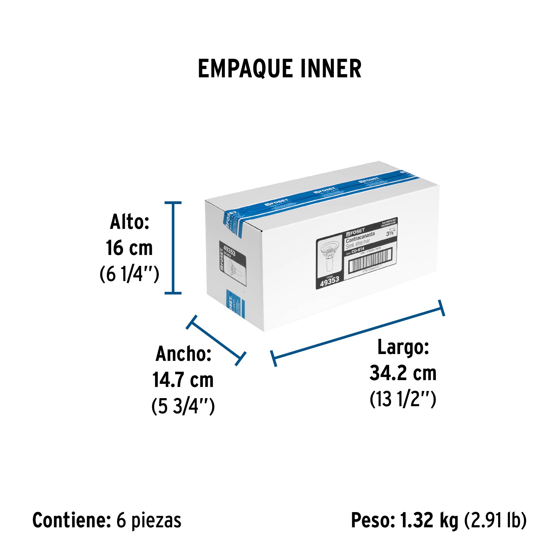 Contracanasta 3-1/2" inox, tubo plástico, FOSET - Empaque