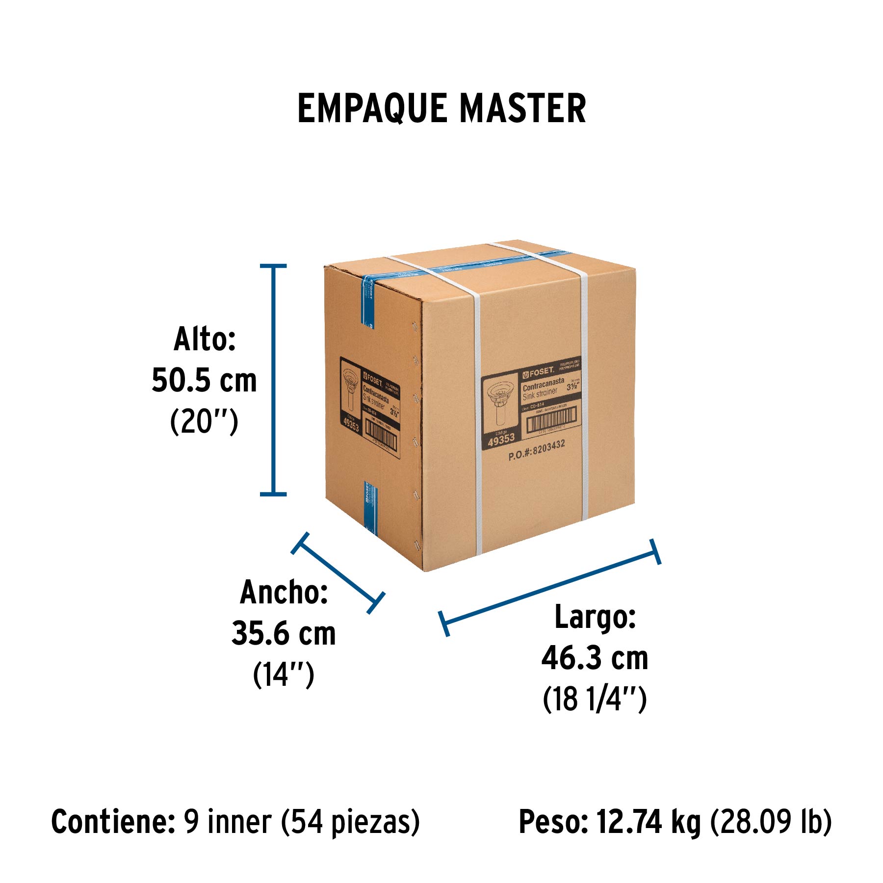 Contracanasta 3-1/2" inox, tubo plástico, FOSET - Empaque