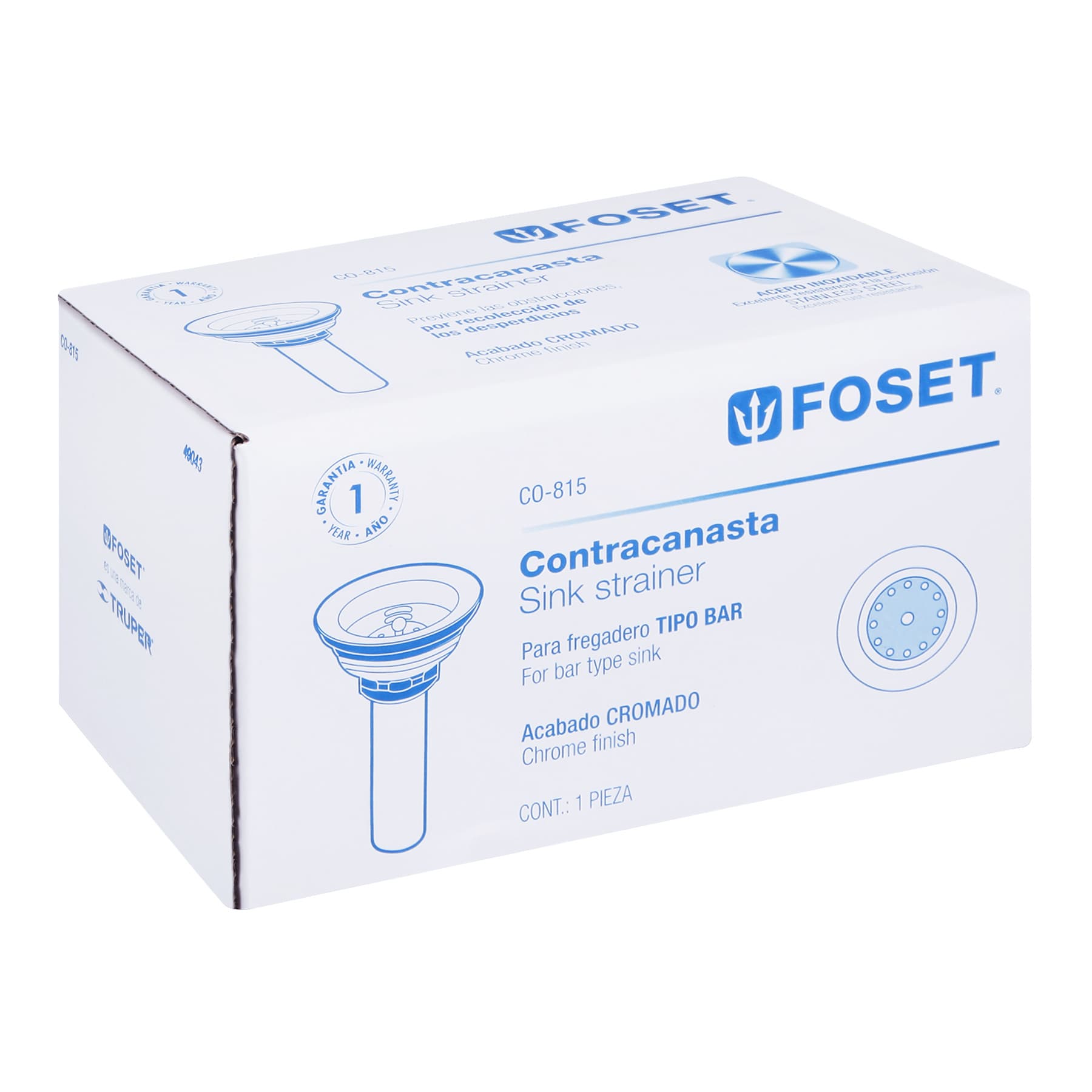 Contracanasta 2-1/2" inox, tipo bar, FOSET